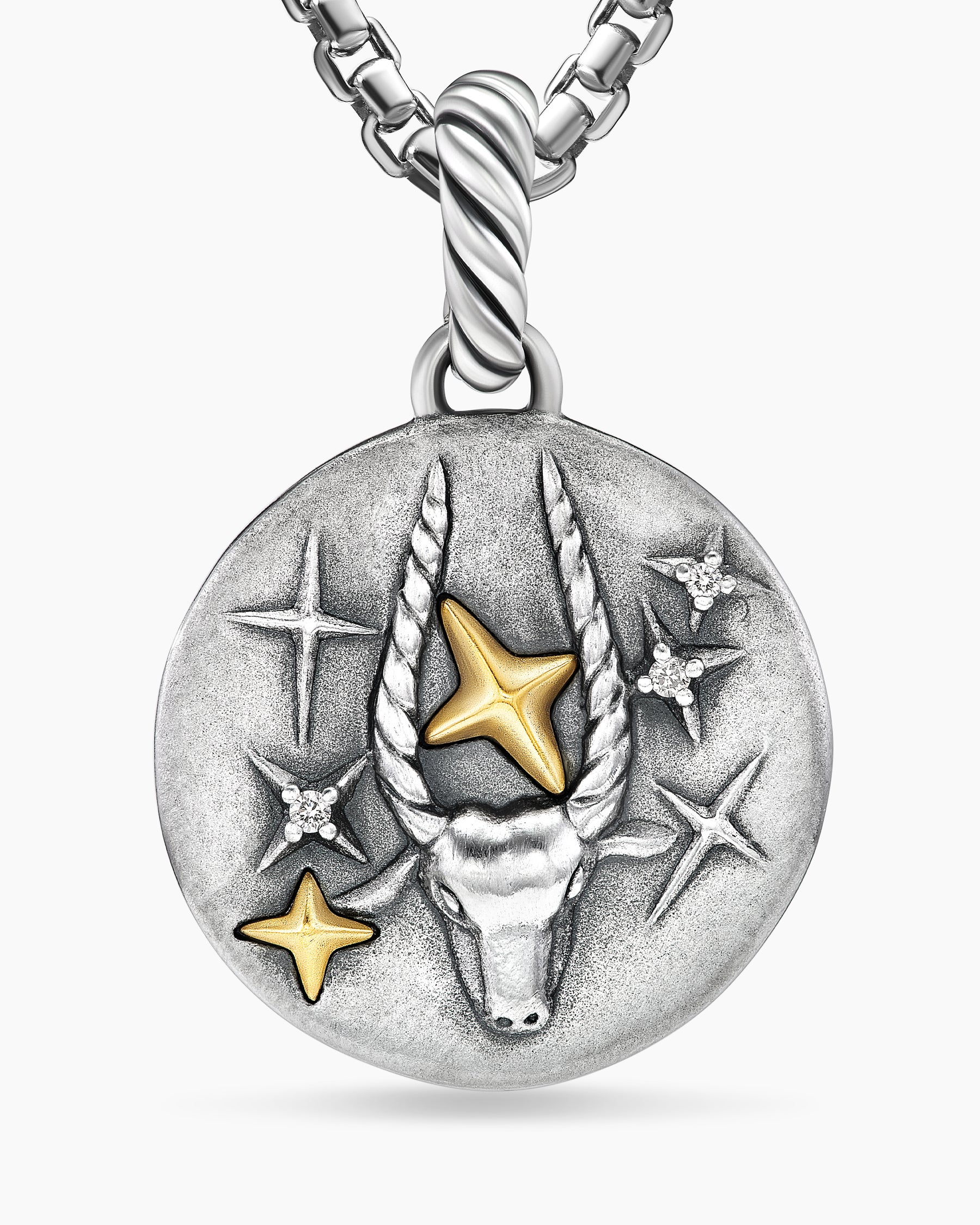 Capricorn Amulet in Sterling Silver with 18K Yellow Gold and Diamonds, 19mm - Image 5