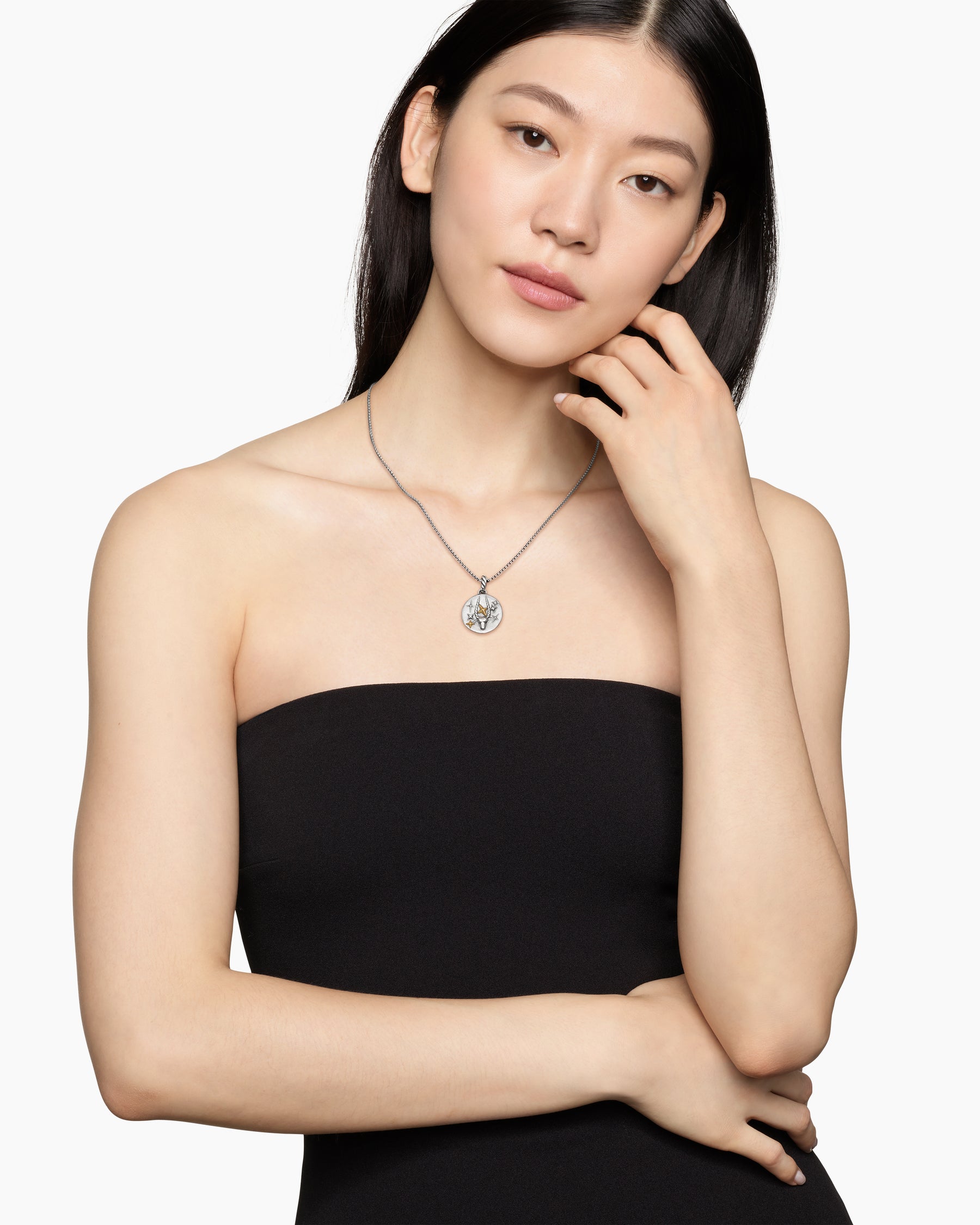 Capricorn Amulet in Sterling Silver with 18K Yellow Gold and Diamonds, 19mm - Image 2