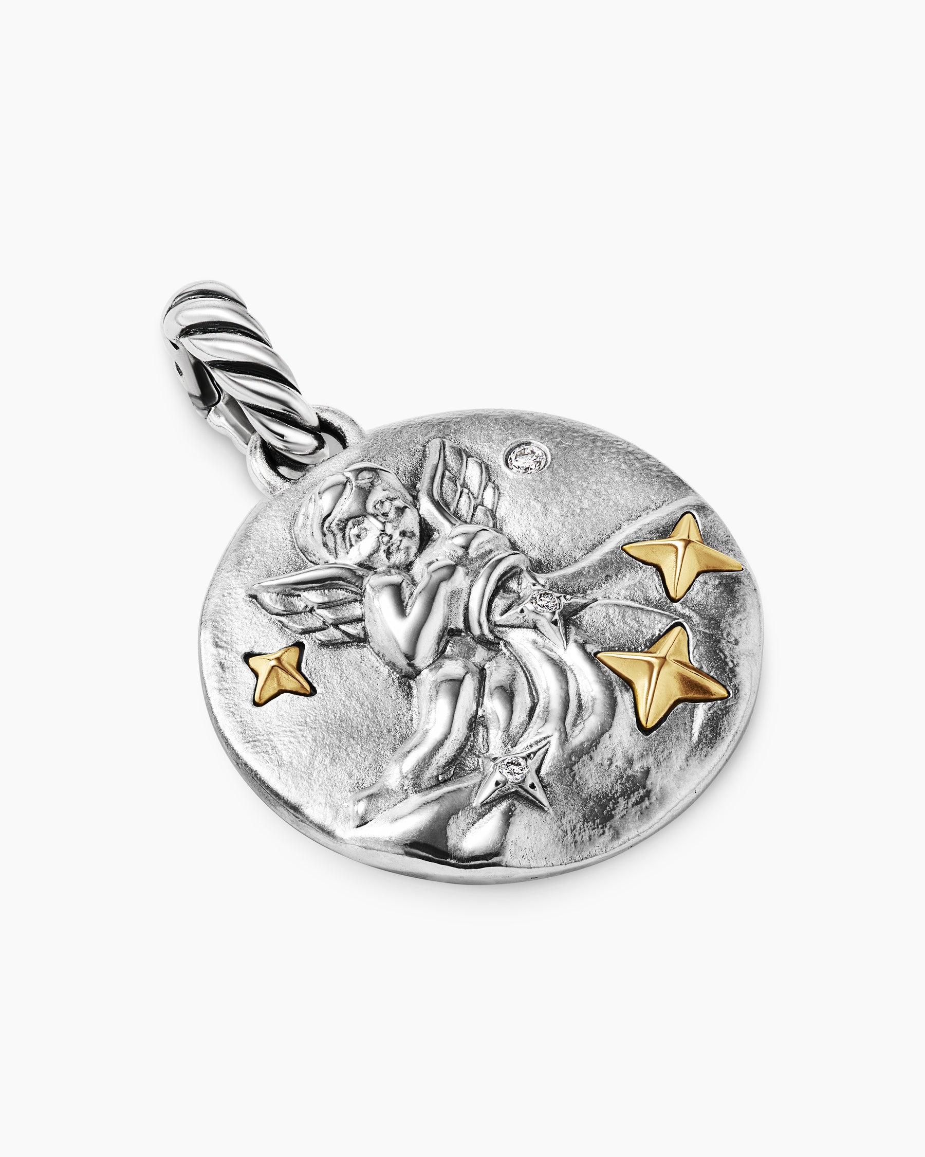 Aquarius Amulet in Sterling Silver with 18K Yellow Gold and Diamonds, 19mm - Image 3