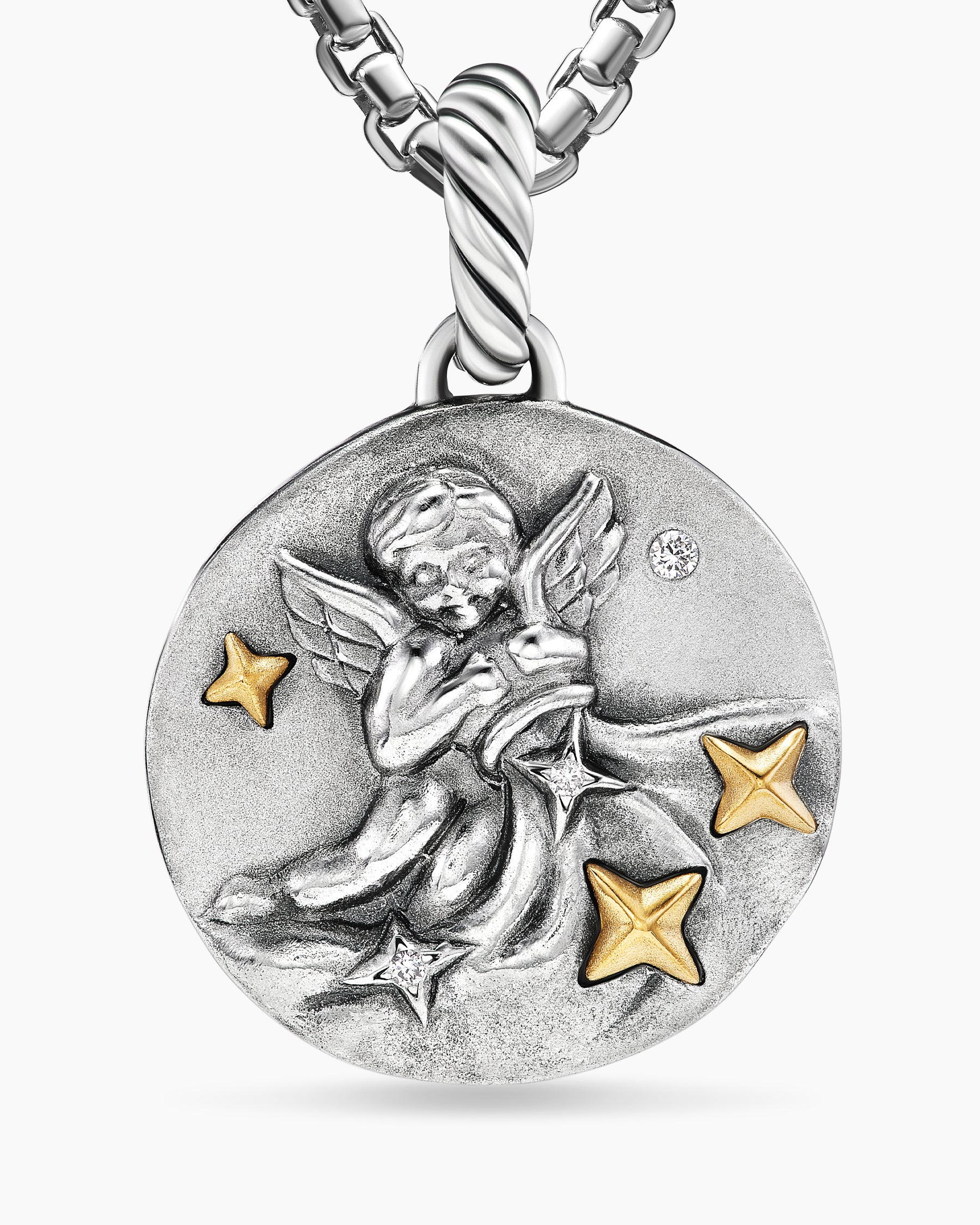 Aquarius Amulet in Sterling Silver with 18K Yellow Gold and Diamonds, 19mm - Image 5