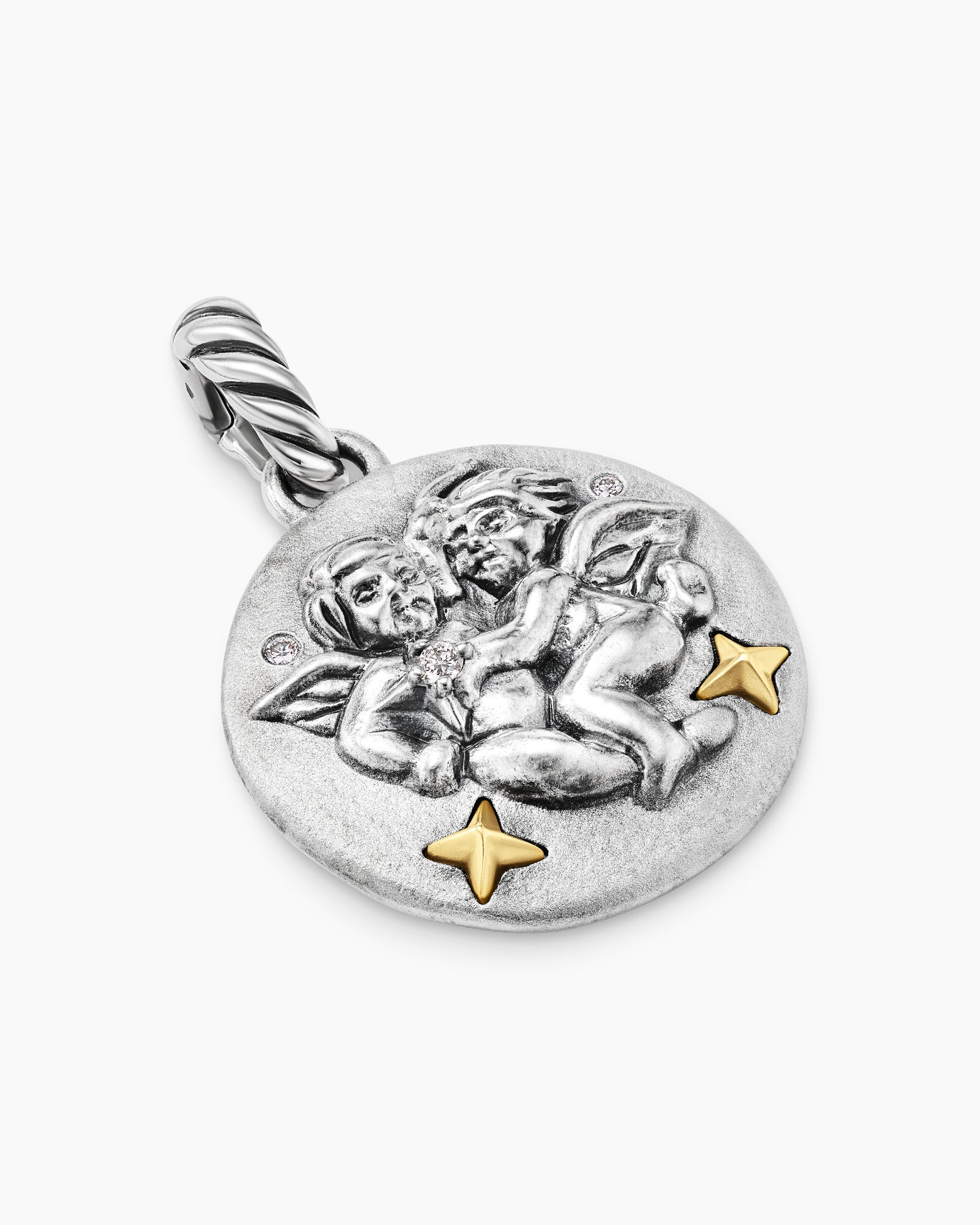 Gemini Amulet in Sterling Silver with 18K Yellow Gold and Diamonds, 19mm - Image 3