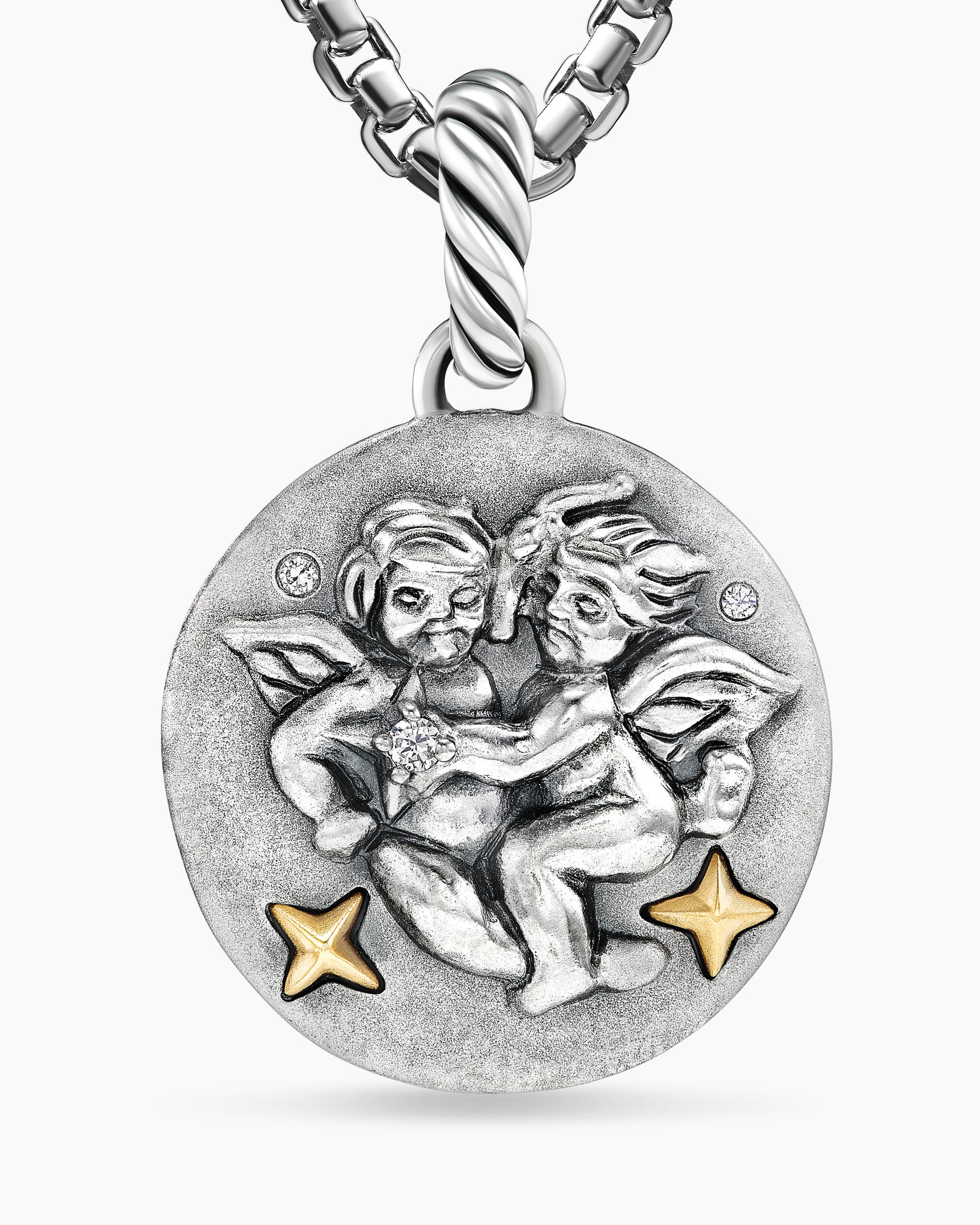 Gemini Amulet in Sterling Silver with 18K Yellow Gold and Diamonds, 19mm - Image 5