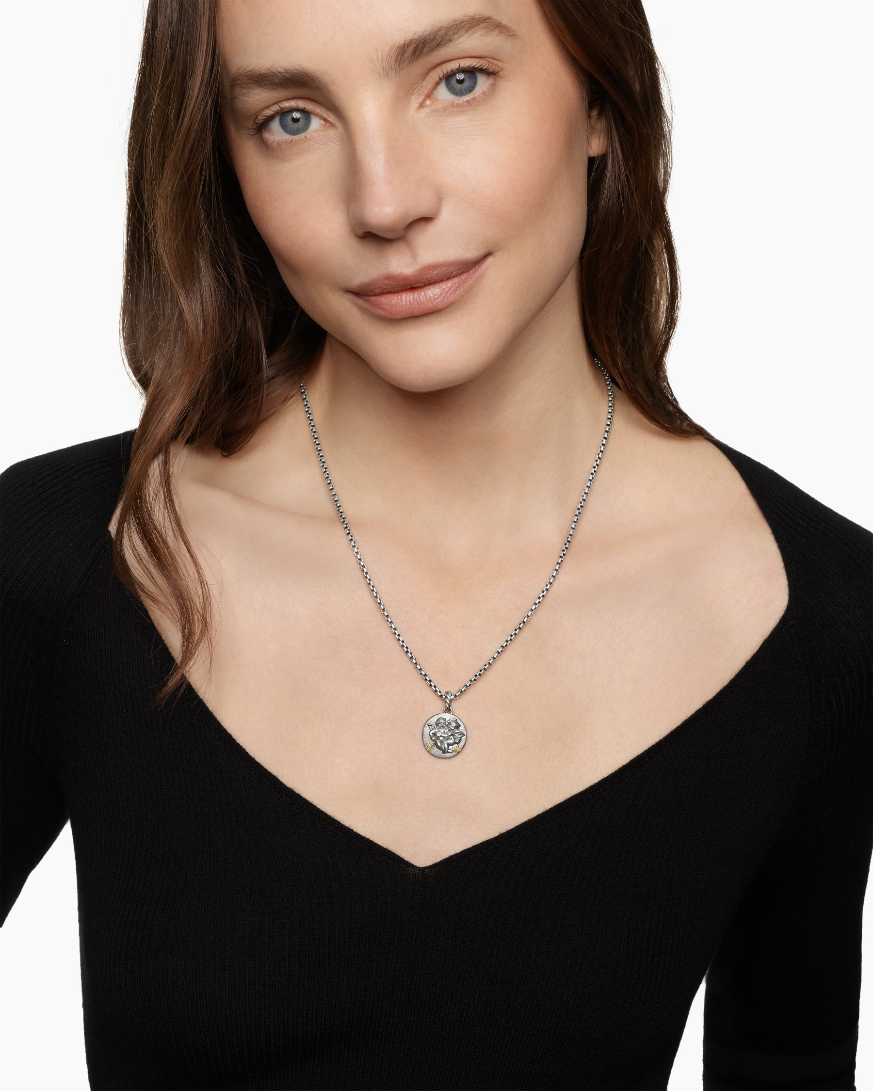 Gemini Amulet in Sterling Silver with 18K Yellow Gold and Diamonds, 19mm - Image 2