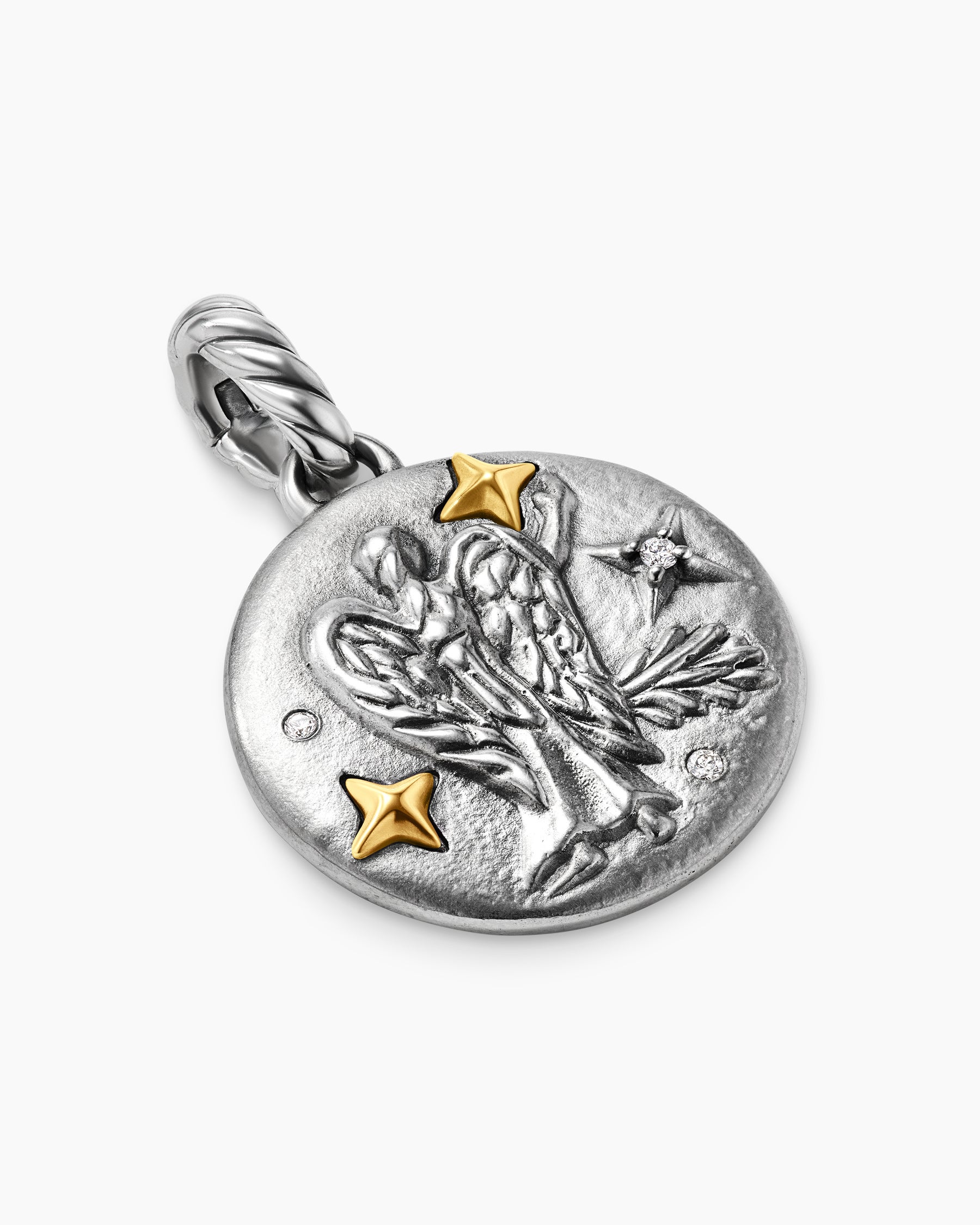 Virgo Amulet in Sterling Silver with 18K Yellow Gold and Diamonds, 19mm - Image 3