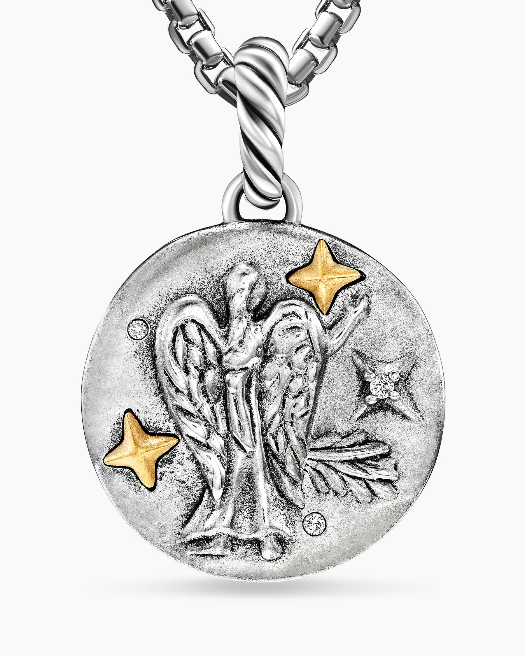 Virgo Amulet in Sterling Silver with 18K Yellow Gold and Diamonds, 19mm - Image 5
