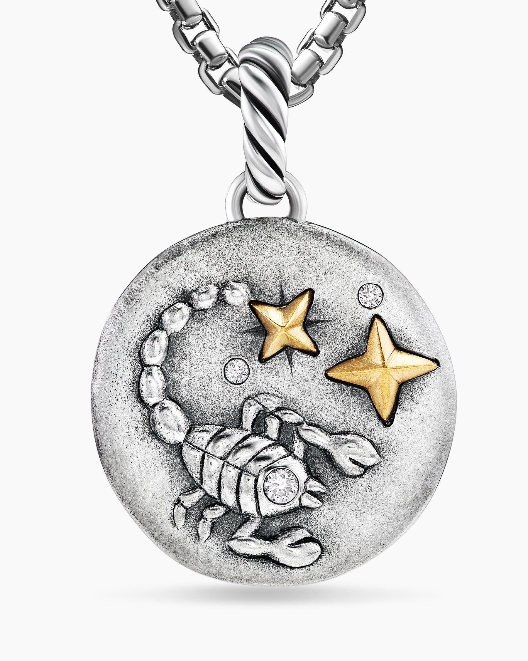 Scorpio Amulet in Sterling Silver with 18K Yellow Gold and Diamonds, 19mm - Image 5