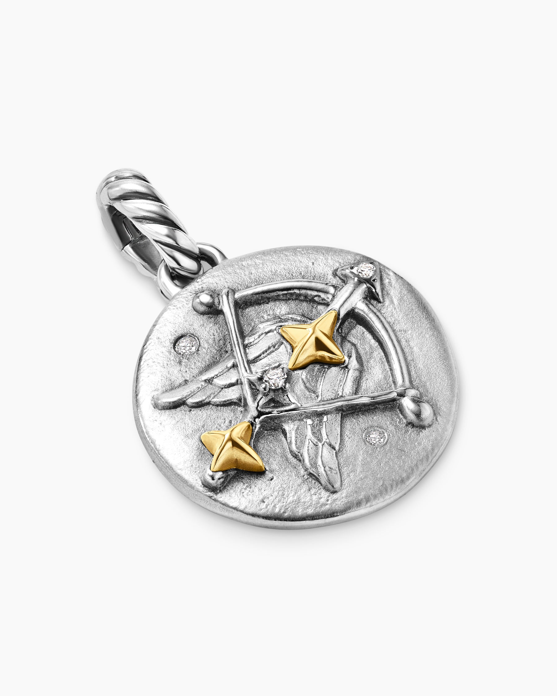 Sagittarius Amulet in Sterling Silver with 18K Yellow Gold and Diamonds, 19mm - Image 3