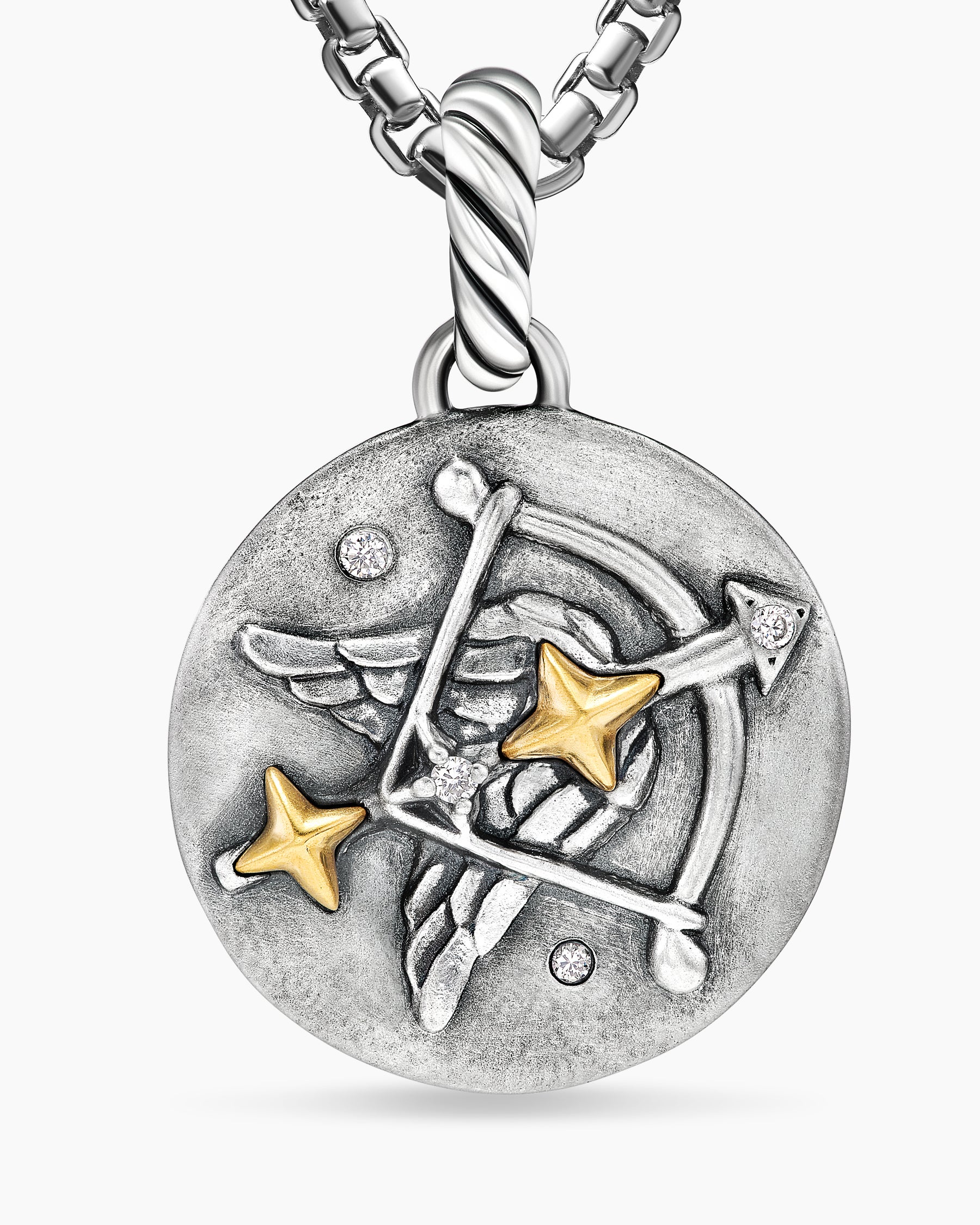 Sagittarius Amulet in Sterling Silver with 18K Yellow Gold and Diamonds, 19mm - Image 5