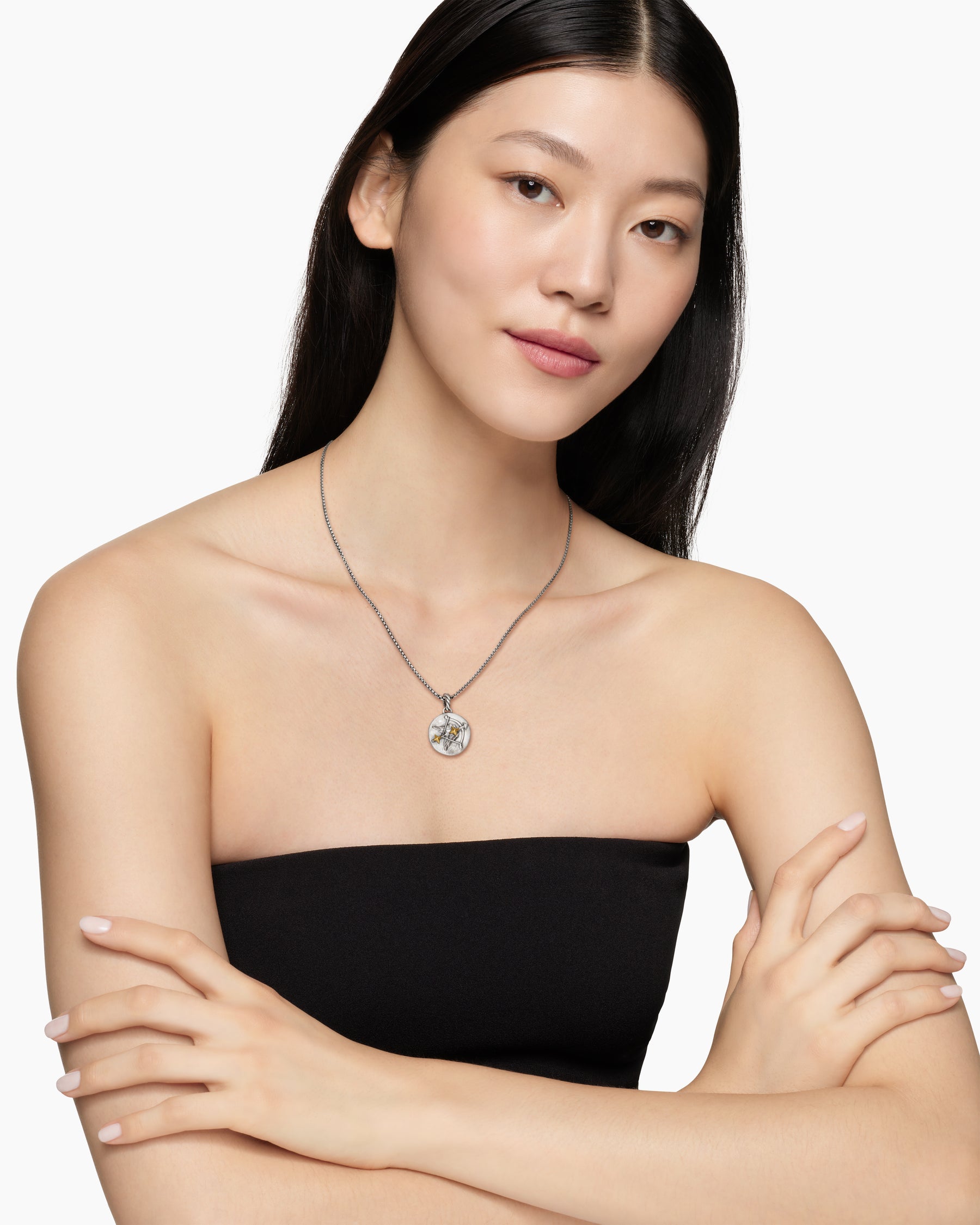 Sagittarius Amulet in Sterling Silver with 18K Yellow Gold and Diamonds, 19mm - Image 2