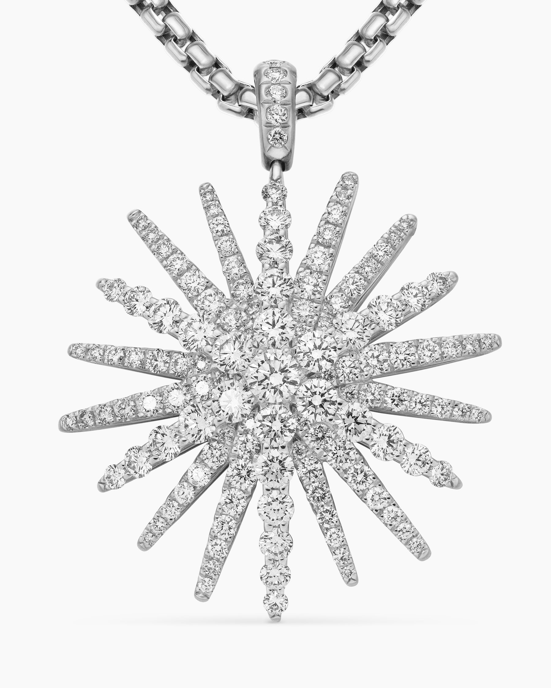 Starburst Pendant in 18K White Gold with Full Pavé Diamonds, 33.7mm - Image 5