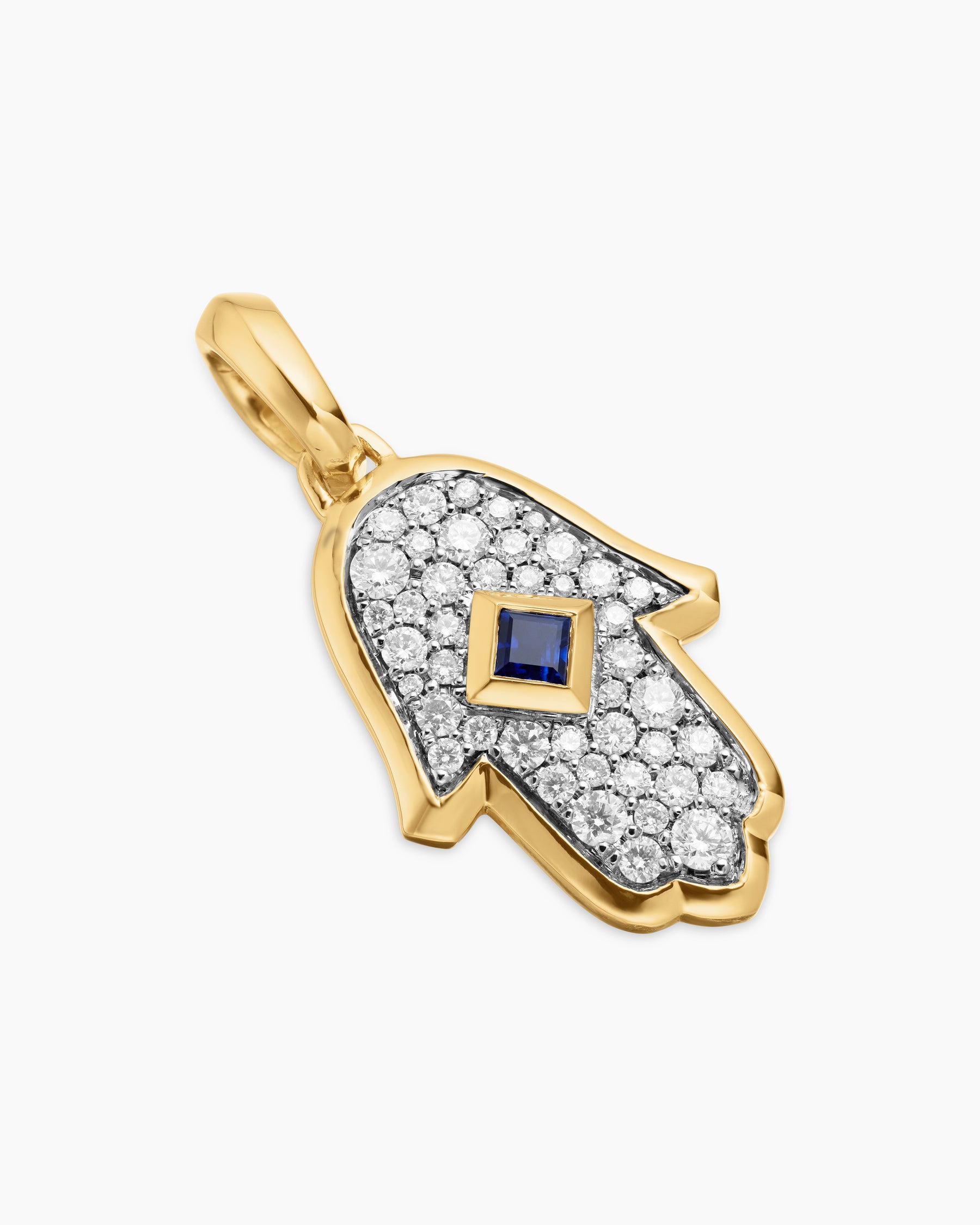 Hamsa Amulet in 18K Yellow Gold with Pavé Diamonds and Blue Sapphire, 24.6mm - Image 3