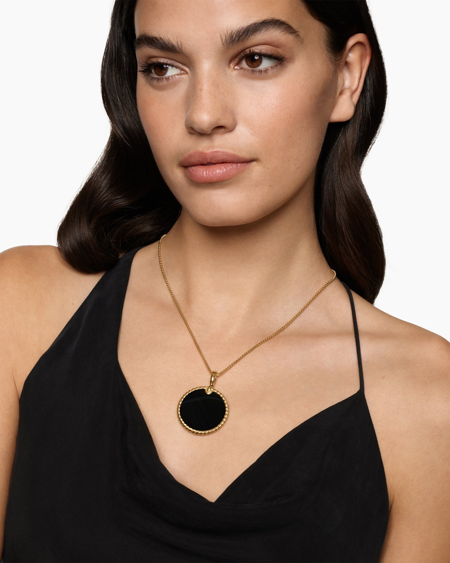 Alternative view of DY Elements Disc Pendant in 18K Yellow Gold with Black Onyx Reversible to Mother of Pearl, 32mm