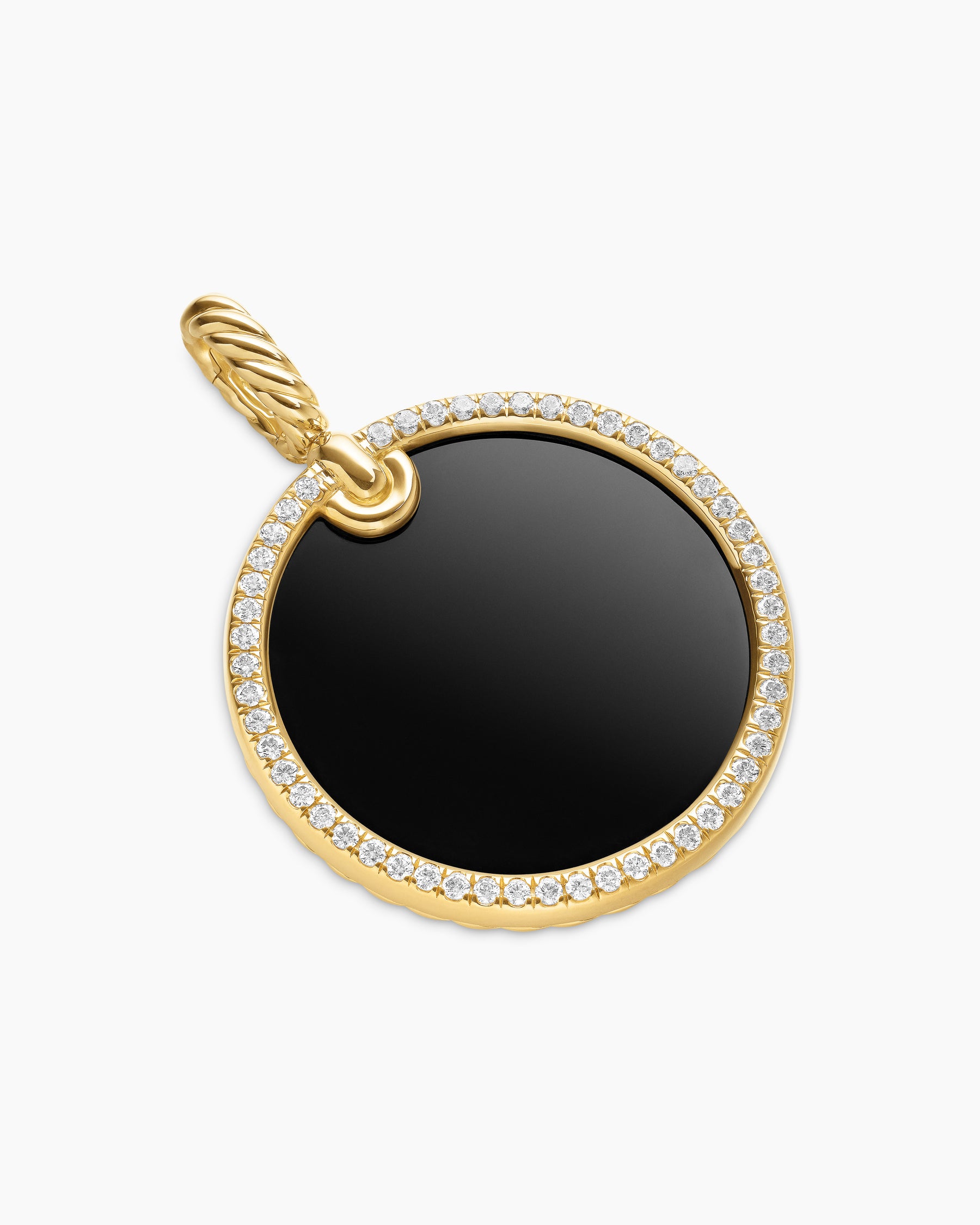 DY Elements Disc Pendant in 18K Yellow Gold with Black Onyx and Diamond Rim, 24mm - Image 3