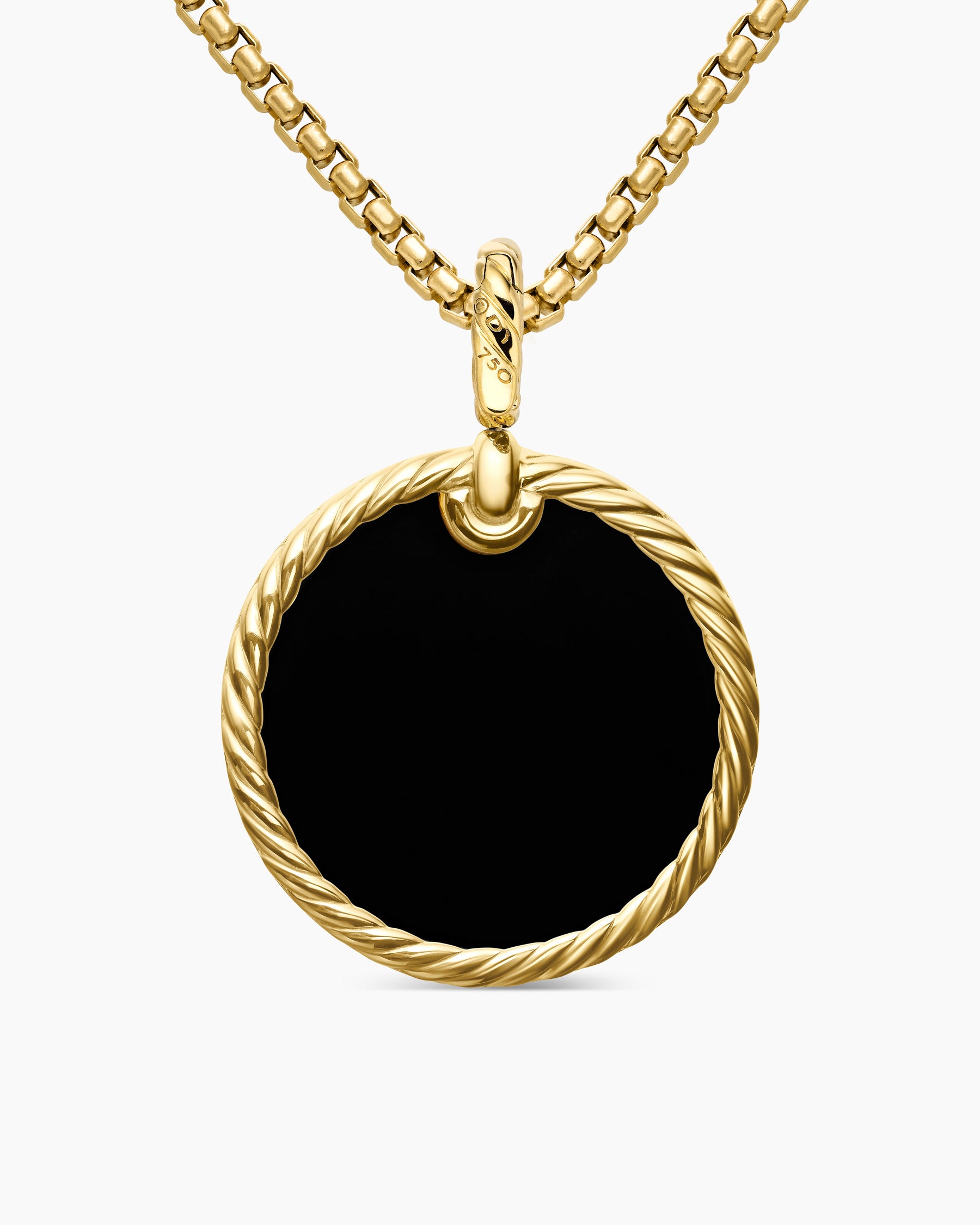 DY Elements Disc Pendant in 18K Yellow Gold with Black Onyx and Diamond Rim, 24mm - Image 4