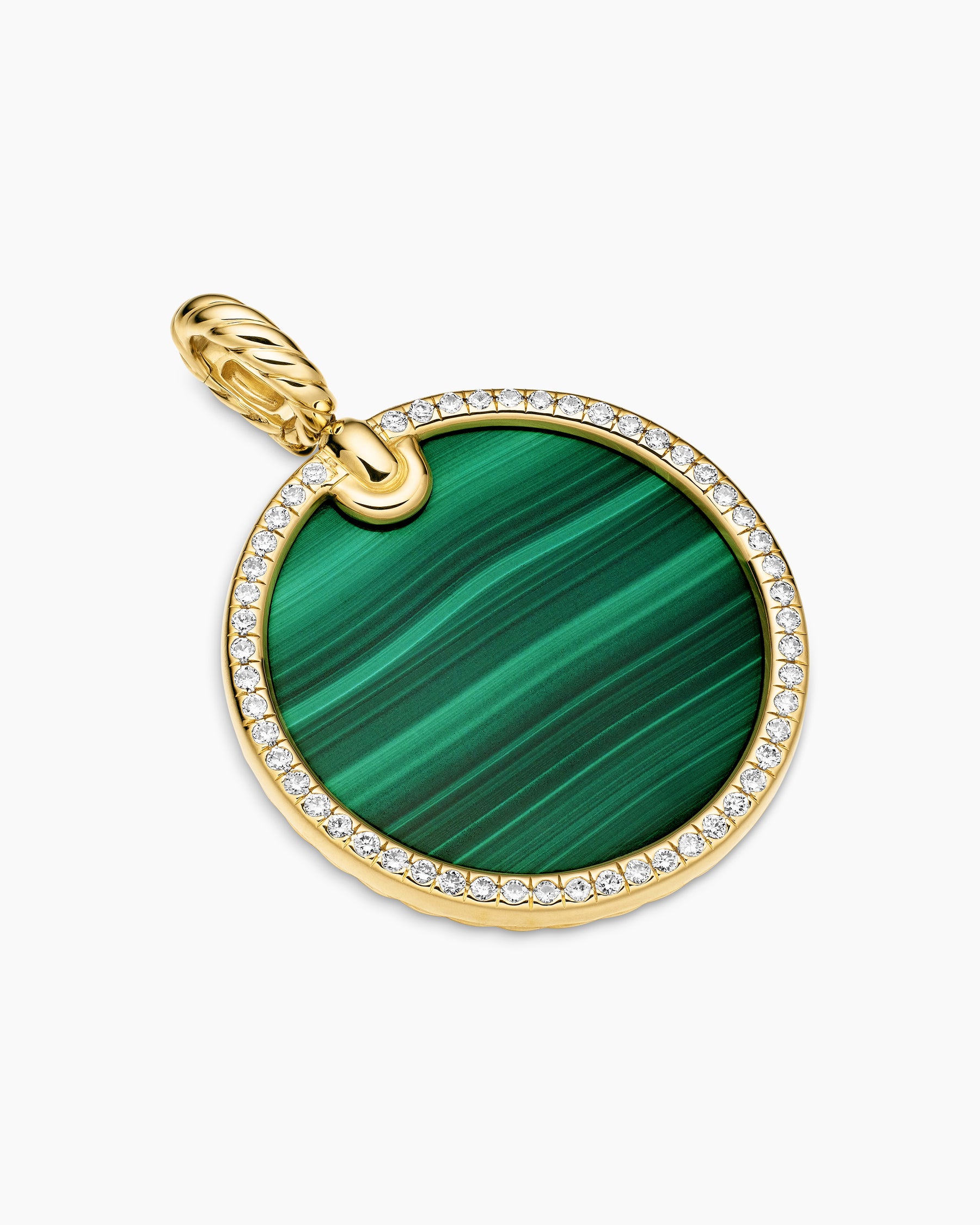 DY Elements Disc Pendant in 18K Yellow Gold with Malachite and Diamond Rim, 24mm - Image 3
