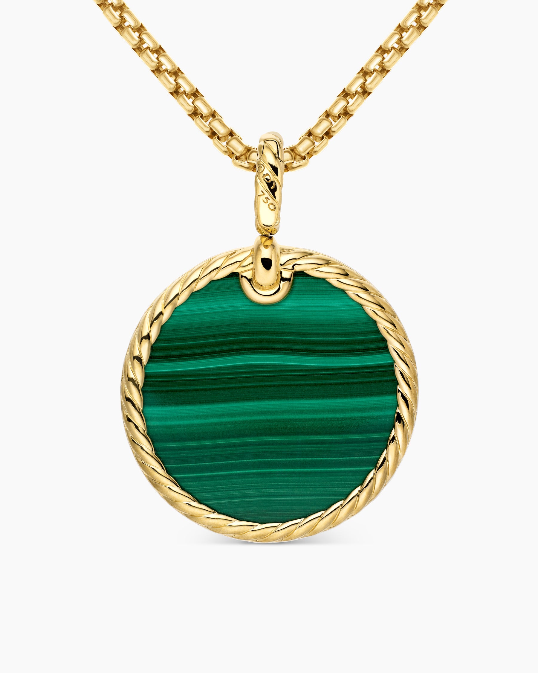DY Elements Disc Pendant in 18K Yellow Gold with Malachite and Diamond Rim, 24mm - Image 4