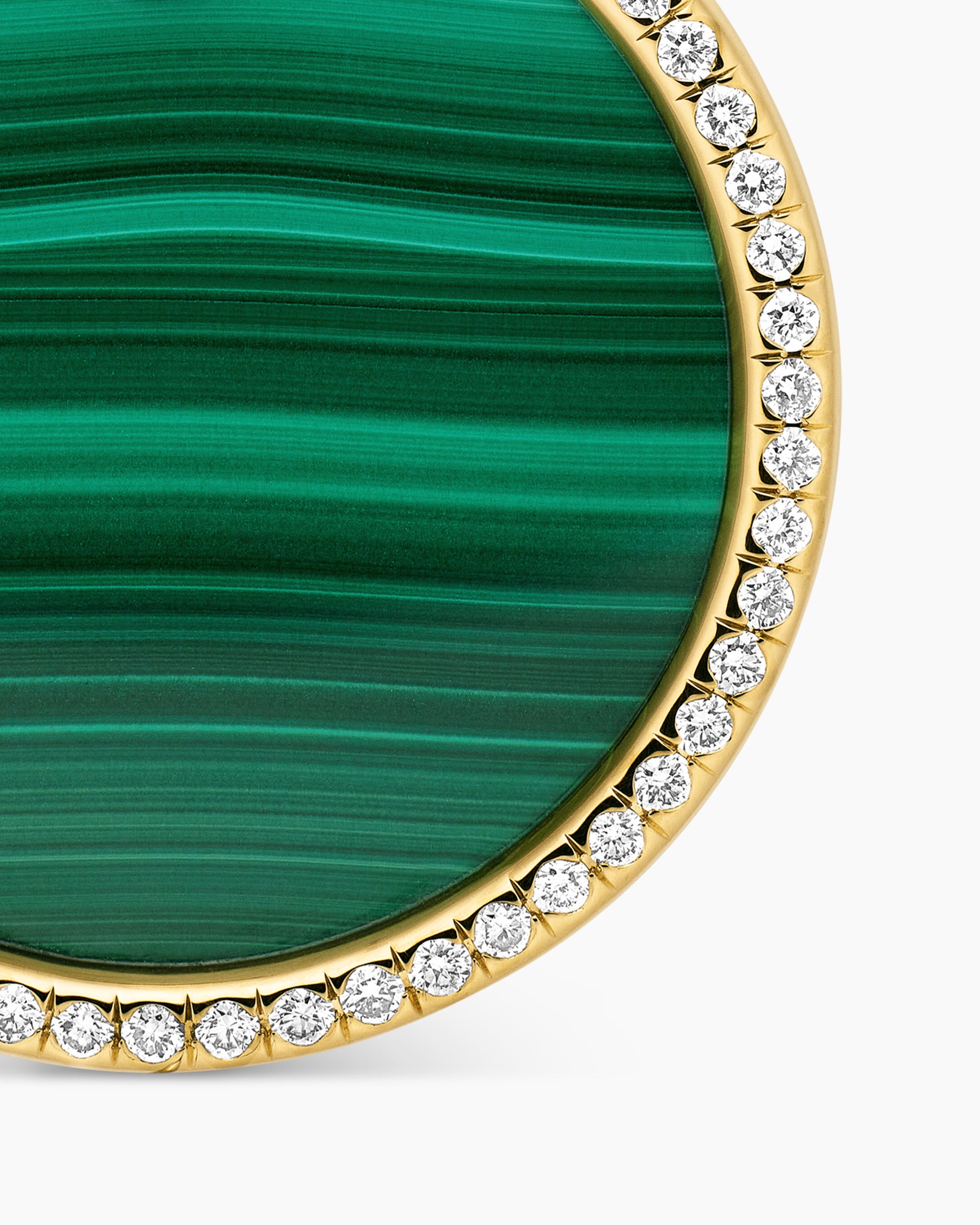 DY Elements Disc Pendant in 18K Yellow Gold with Malachite and Diamond Rim, 24mm - Image 5