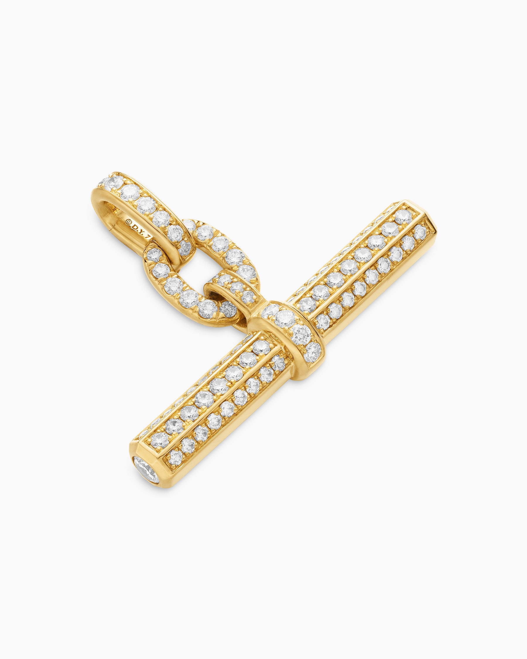 Lexington E/W Barrel Pendant in 18K Yellow Gold with Diamonds, 36mm - Image 3