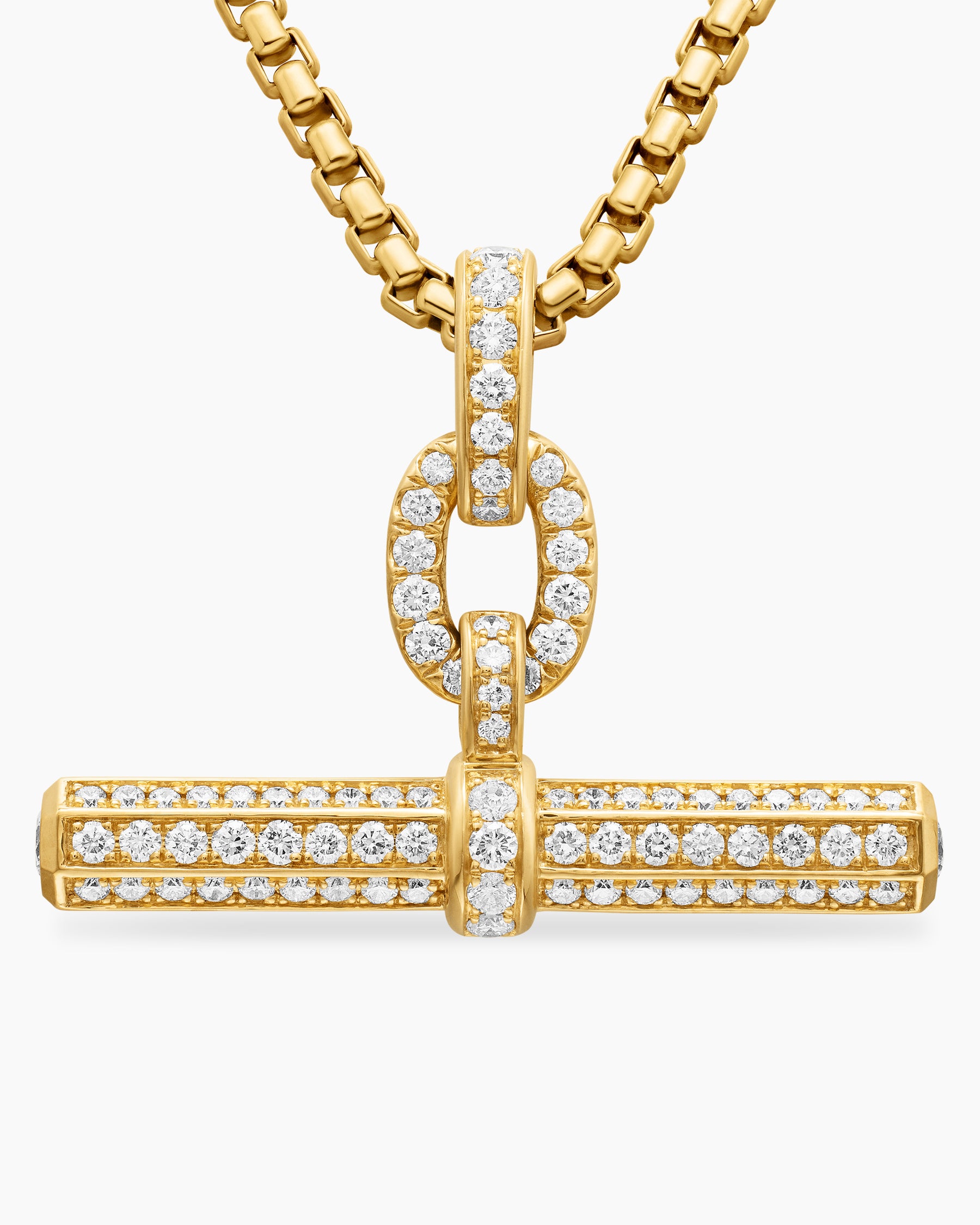 Lexington E/W Barrel Pendant in 18K Yellow Gold with Diamonds, 36mm - Image 5