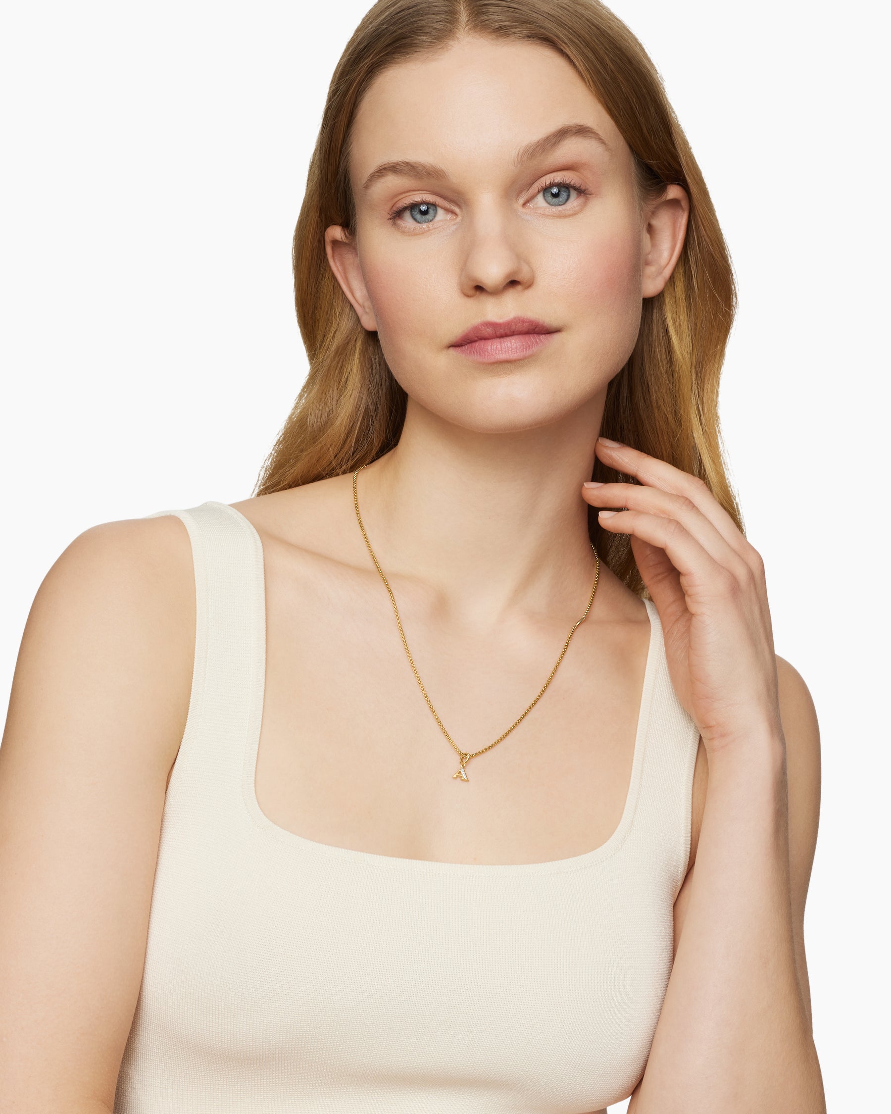 Pavé Initial Pendant in 18K Yellow Gold with Diamond A - Image 2