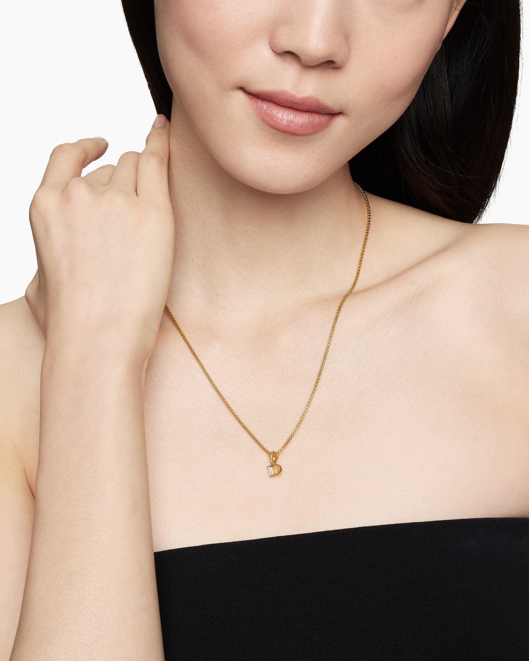 Pavé Initial Pendant in 18K Yellow Gold with Diamond D - Image 2