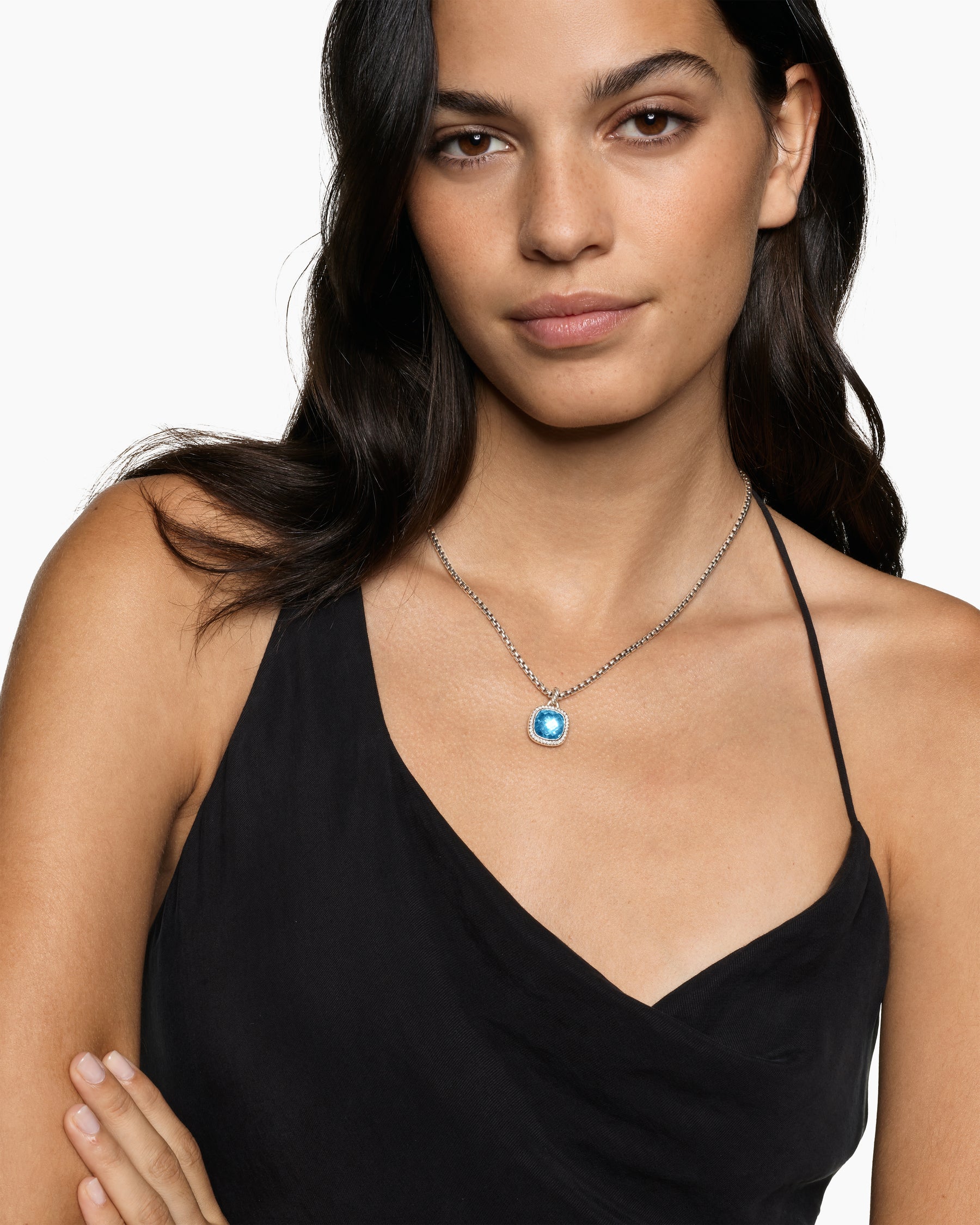 Albion Pendant in Sterling Silver with Blue Topaz and Diamonds, 11mm - Image 2