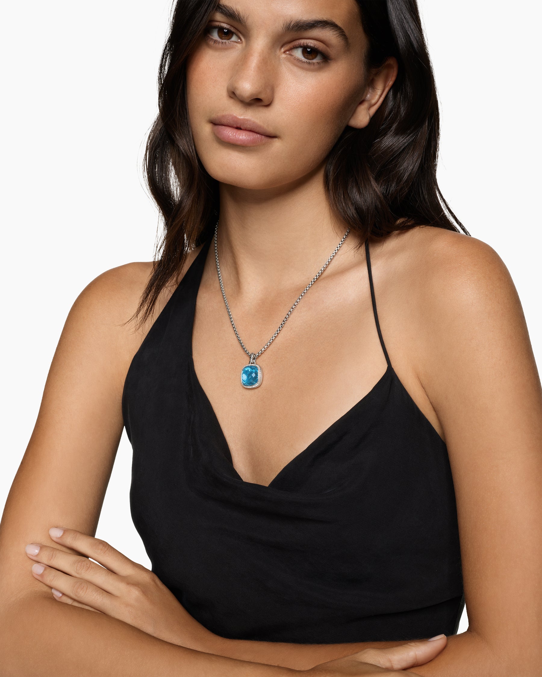 Albion Pendant in Sterling Silver with Blue Topaz and Diamonds, 15mm - Image 2