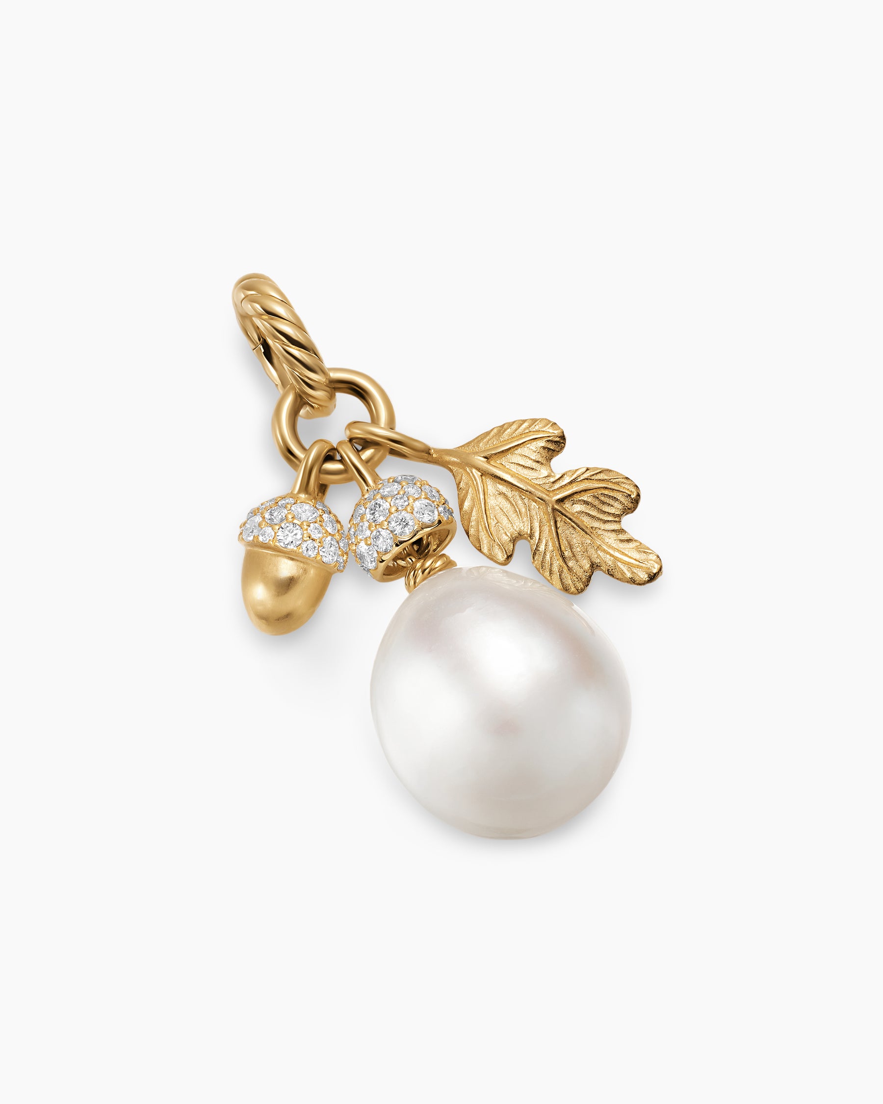 Pearl Acorn Amulet in 18K Yellow Gold with Diamonds, 25mm - Image 3