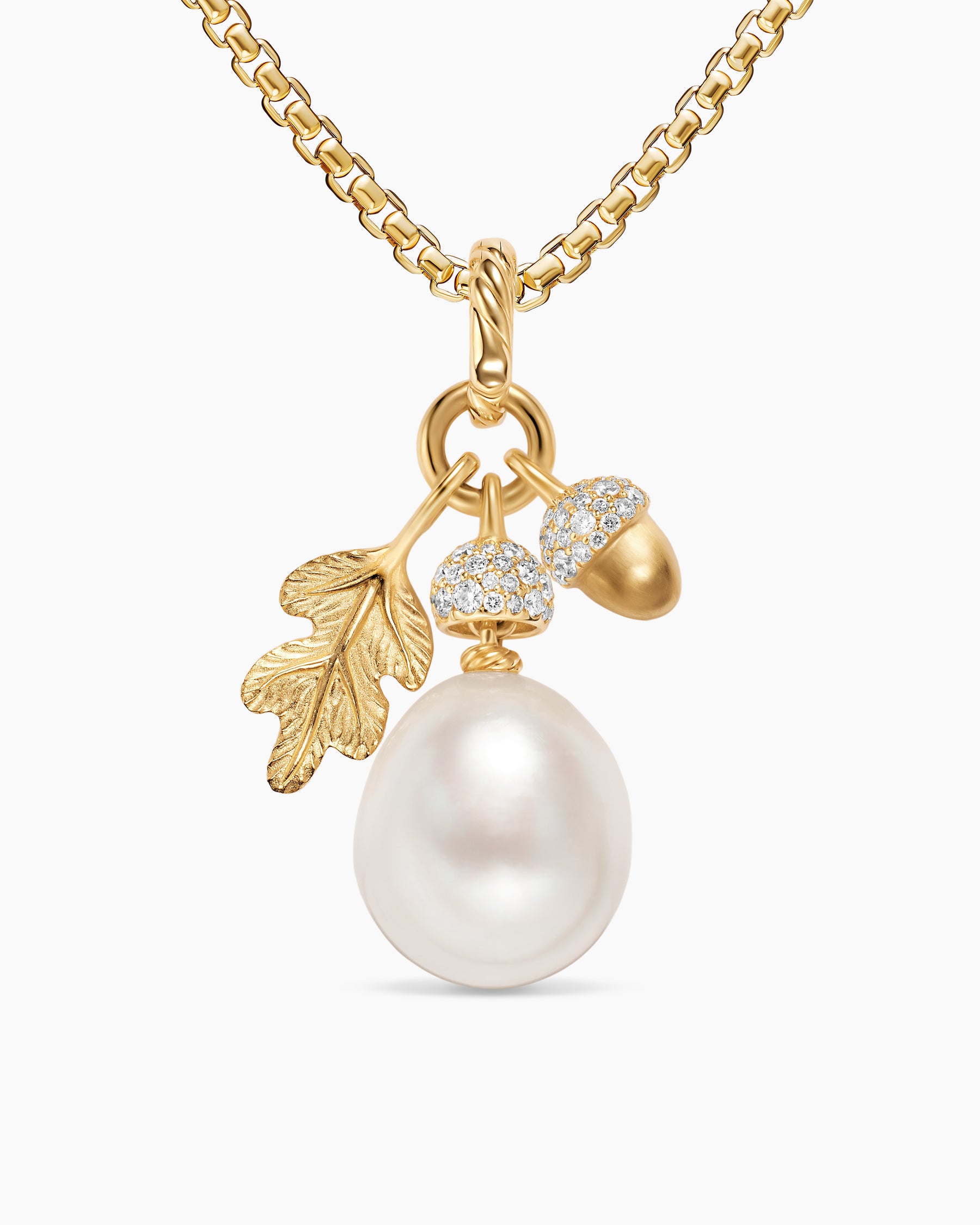 Pearl Acorn Amulet in 18K Yellow Gold with Diamonds, 25mm - Image 4