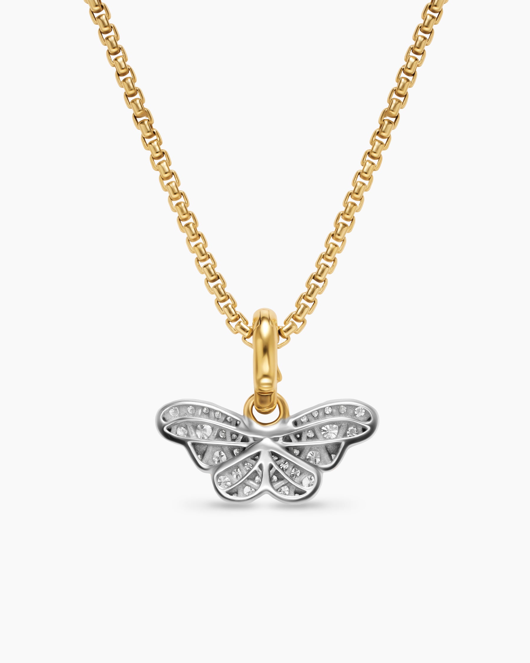 Butterfly Amulet in 18K White and Yellow Gold with Diamonds, 9.1mm - Image 4