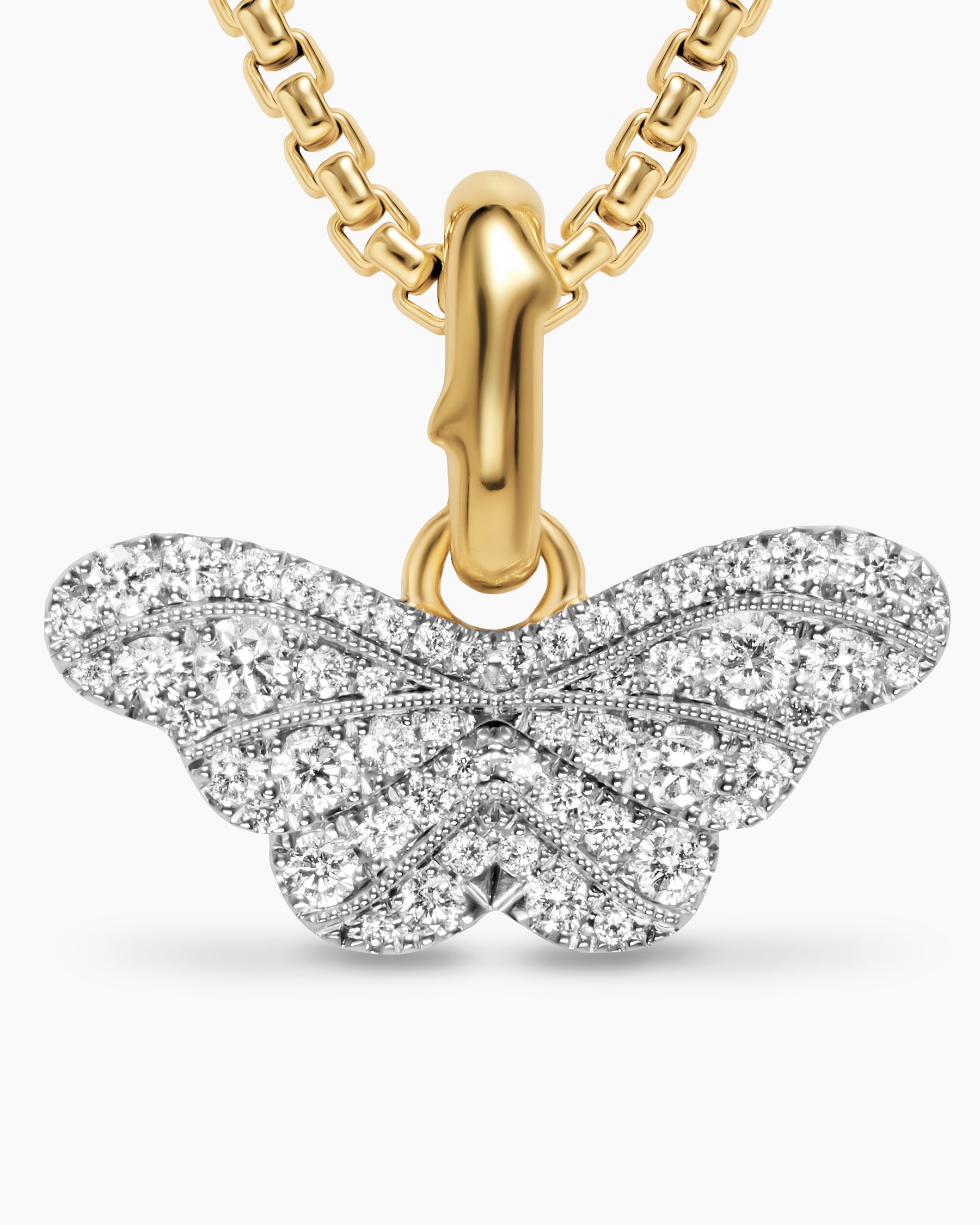 Butterfly Amulet in 18K White and Yellow Gold with Diamonds, 9.1mm - Image 5