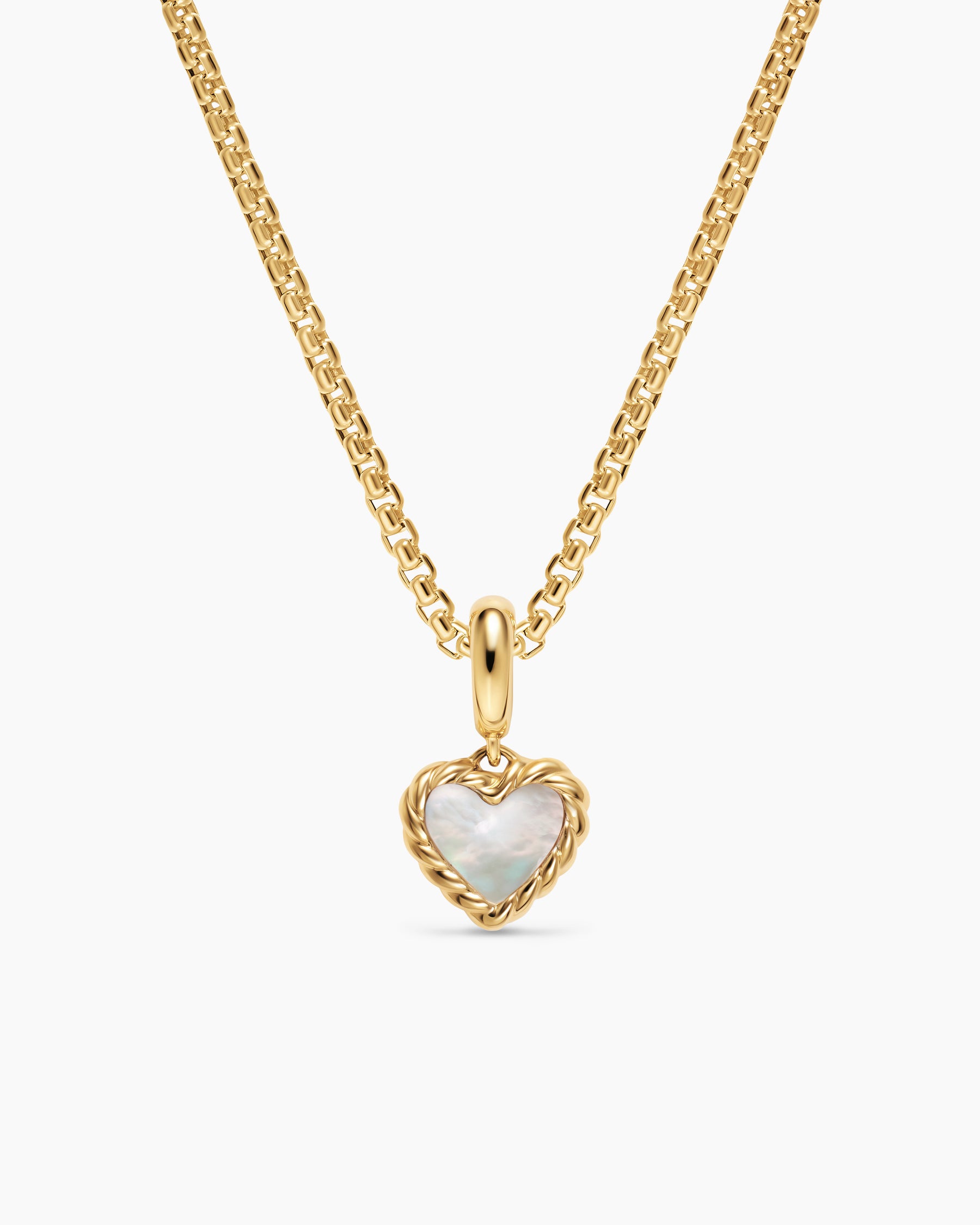Petite DY Elements Heart Station Pendant in 18K Yellow Gold with Mother of Pearl, 8.2mm