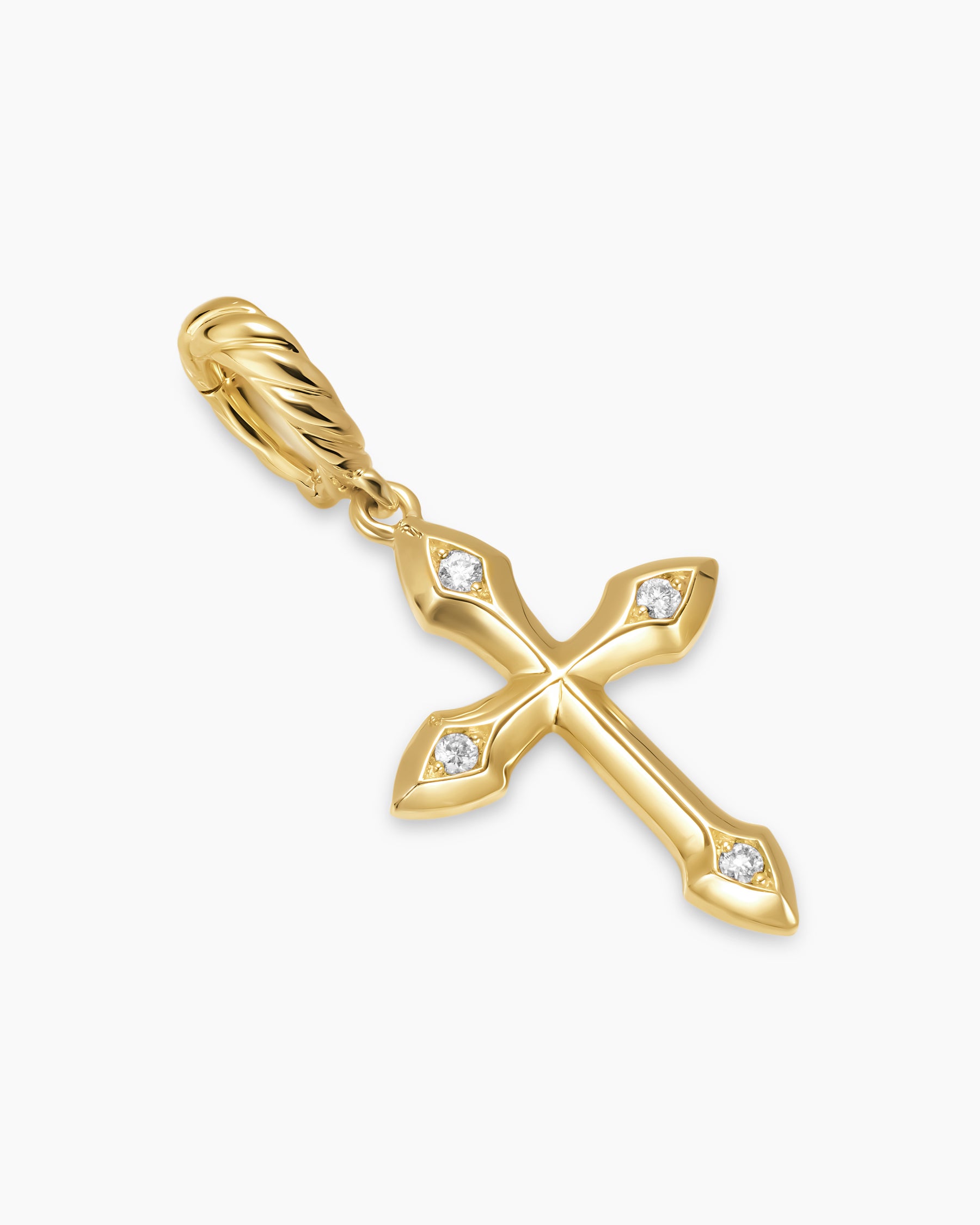 Petite Gothic Cross Amulet in 18K Yellow Gold with Diamonds, 15.2mm - Image 3