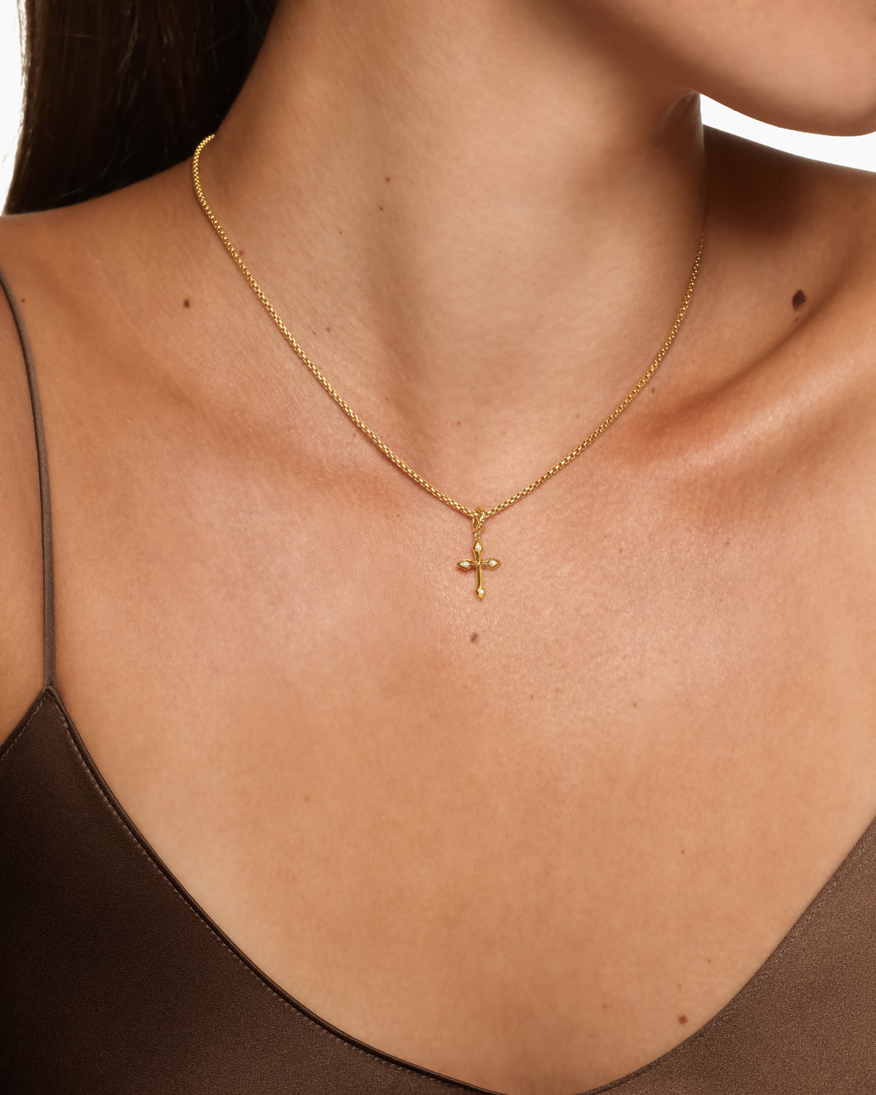 Petite Gothic Cross Amulet in 18K Yellow Gold with Diamonds, 15.2mm - Image 2