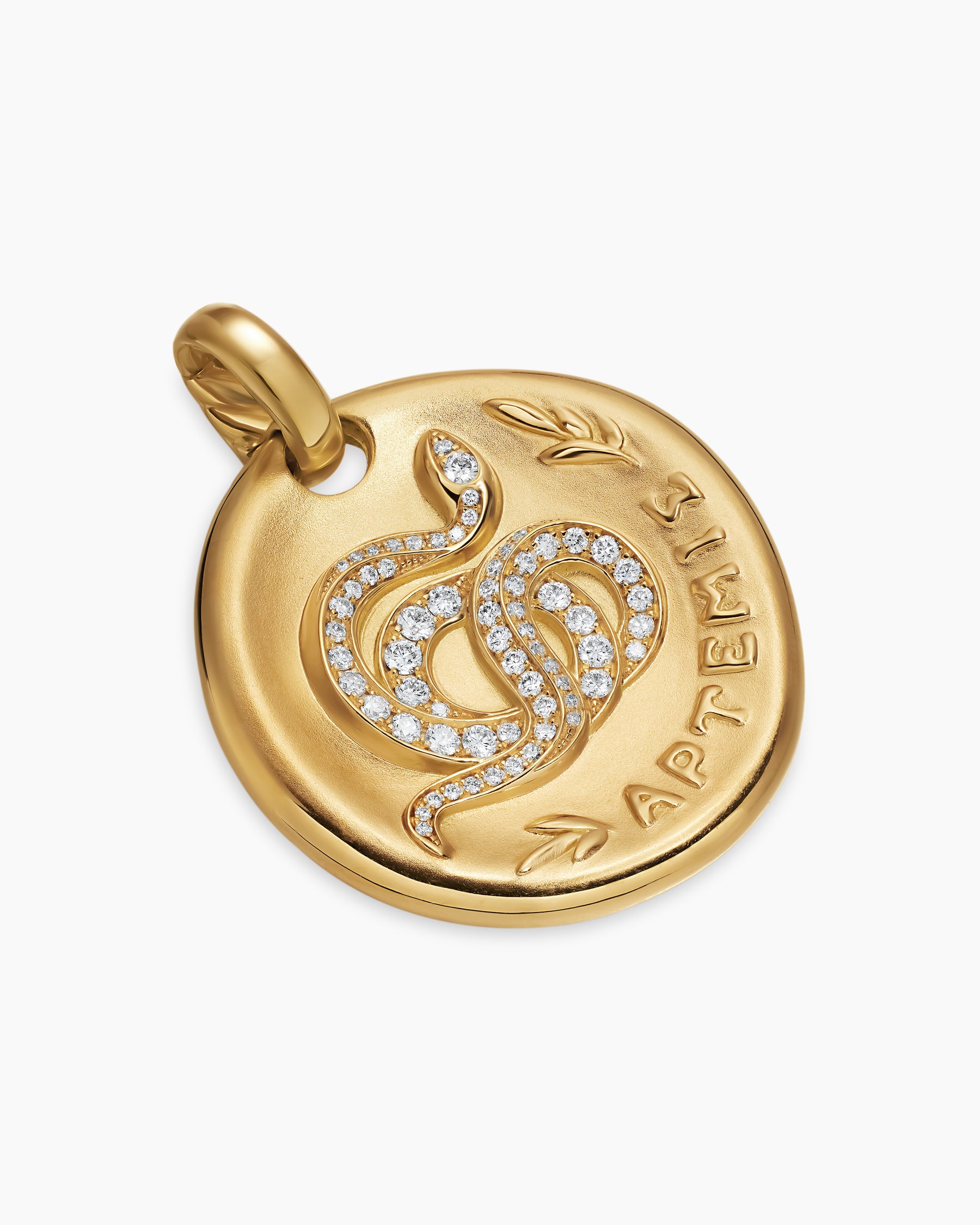 Artemis Medallion Amulet in 18K Yellow Gold with Diamonds, 28.3mm - Image 2