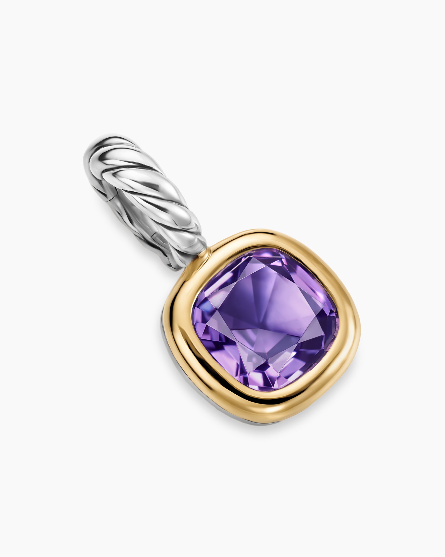 Mini Cushion Cut Amulet in Sterling Silver with 14K Yellow Gold and Amethyst, 5.5mm - Image 3