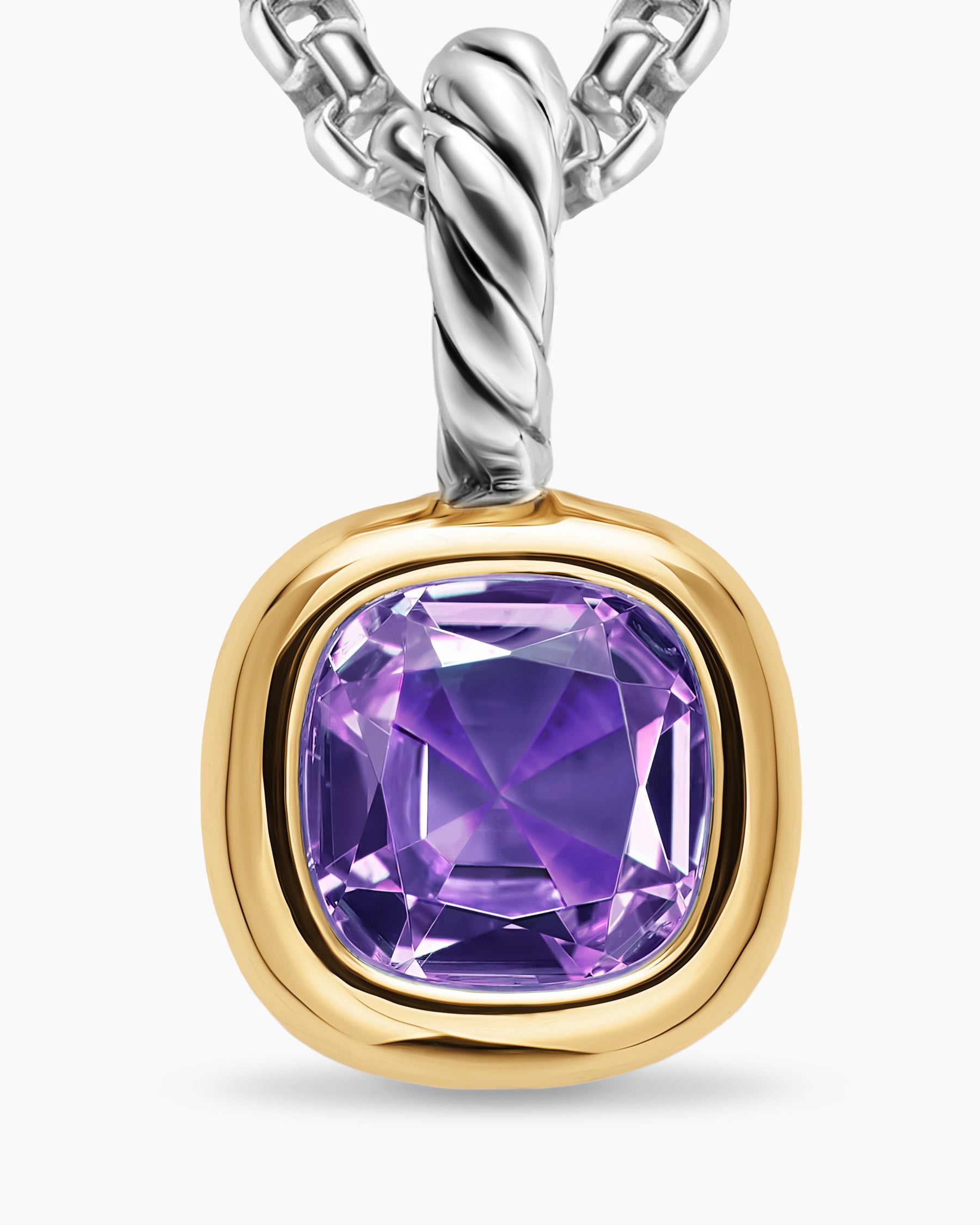 Mini Cushion Cut Amulet in Sterling Silver with 14K Yellow Gold and Amethyst, 5.5mm - Image 5