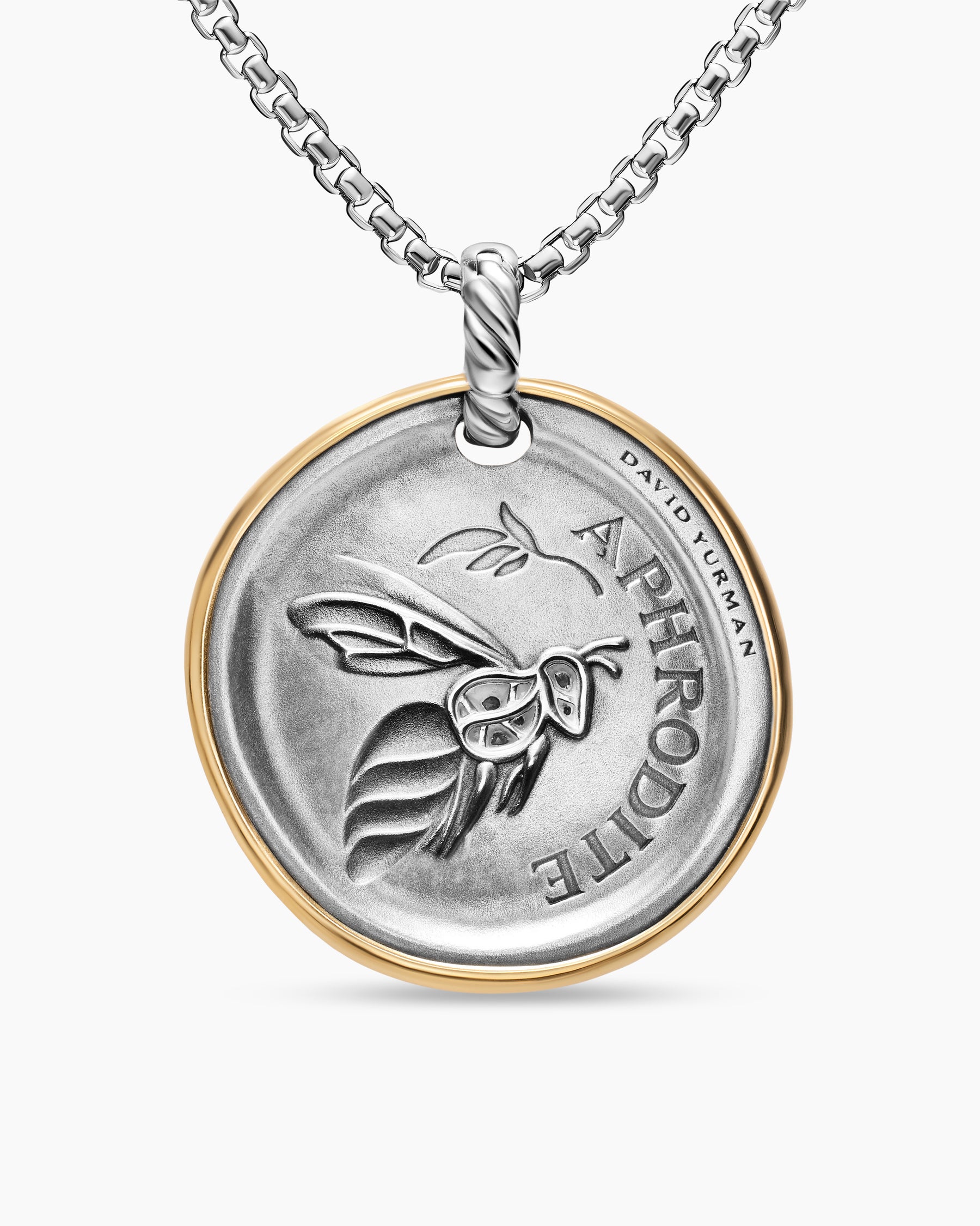Aphrodite Medallion Amulet in Sterling Silver with 14K Yellow Gold and Diamonds, 29.5mm - Image 3