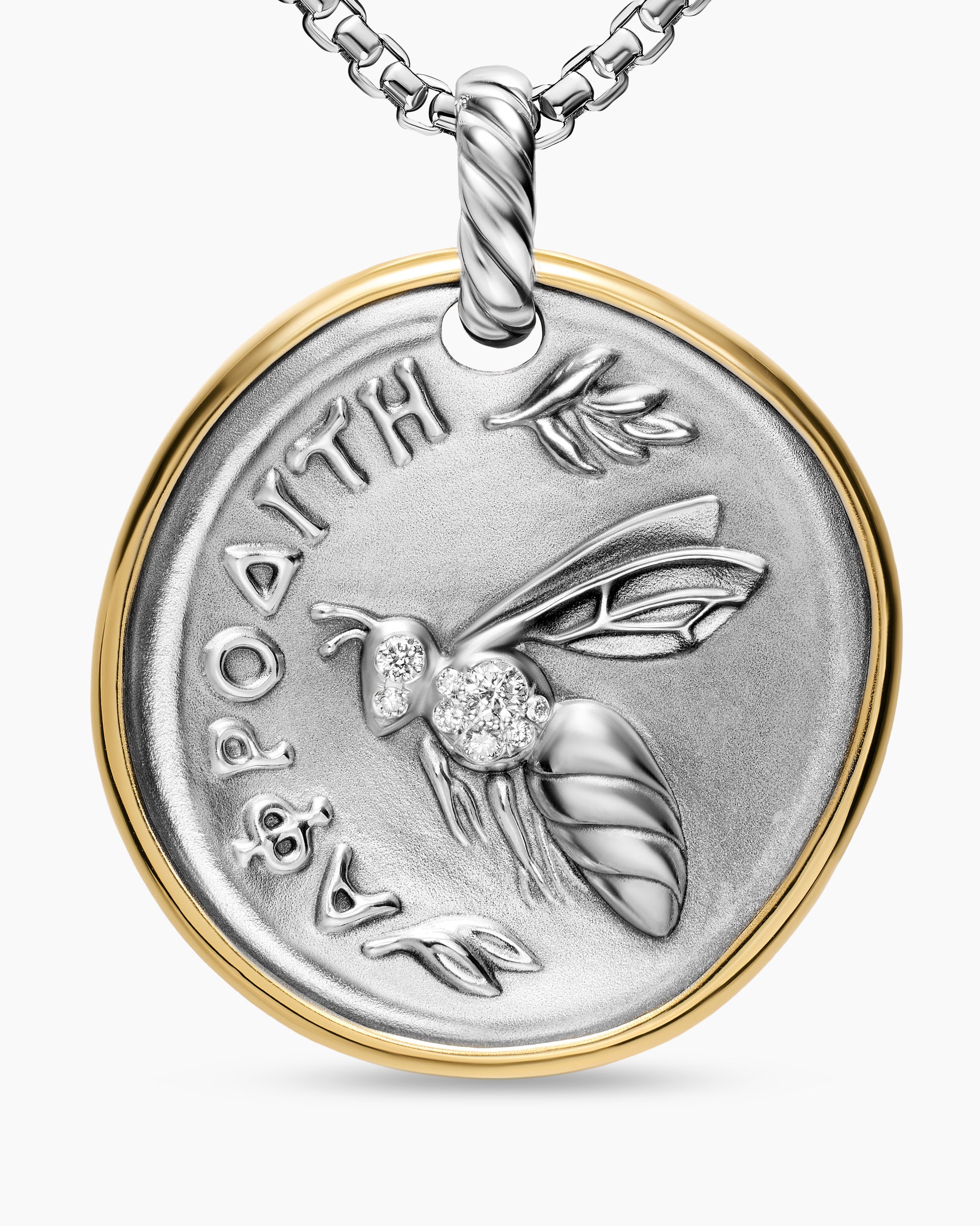 Aphrodite Medallion Amulet in Sterling Silver with 14K Yellow Gold and Diamonds, 29.5mm - Image 4
