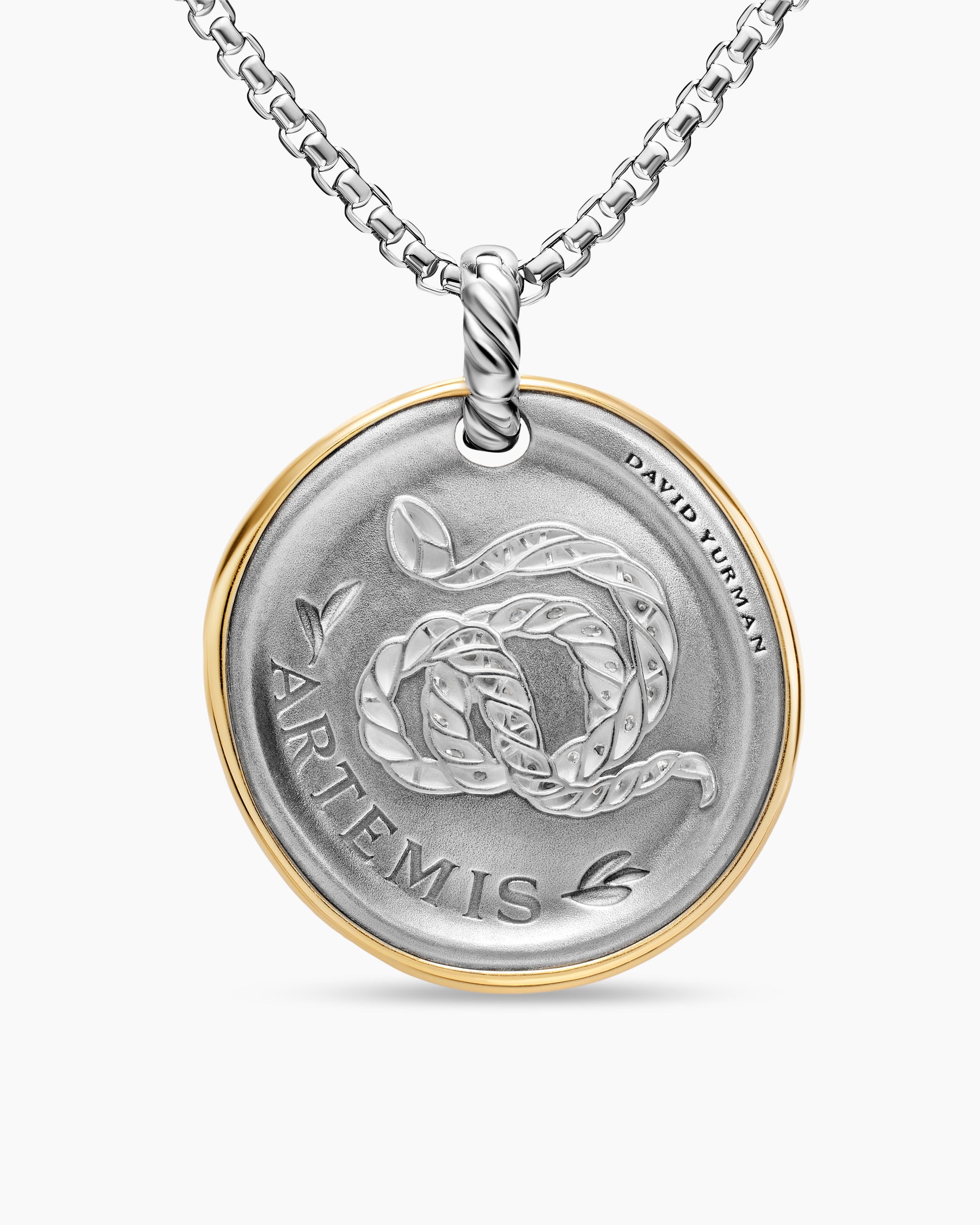 Artemis Medallion Amulet in Sterling Silver with 14K Yellow Gold and Diamonds, 29.5mm - Image 3