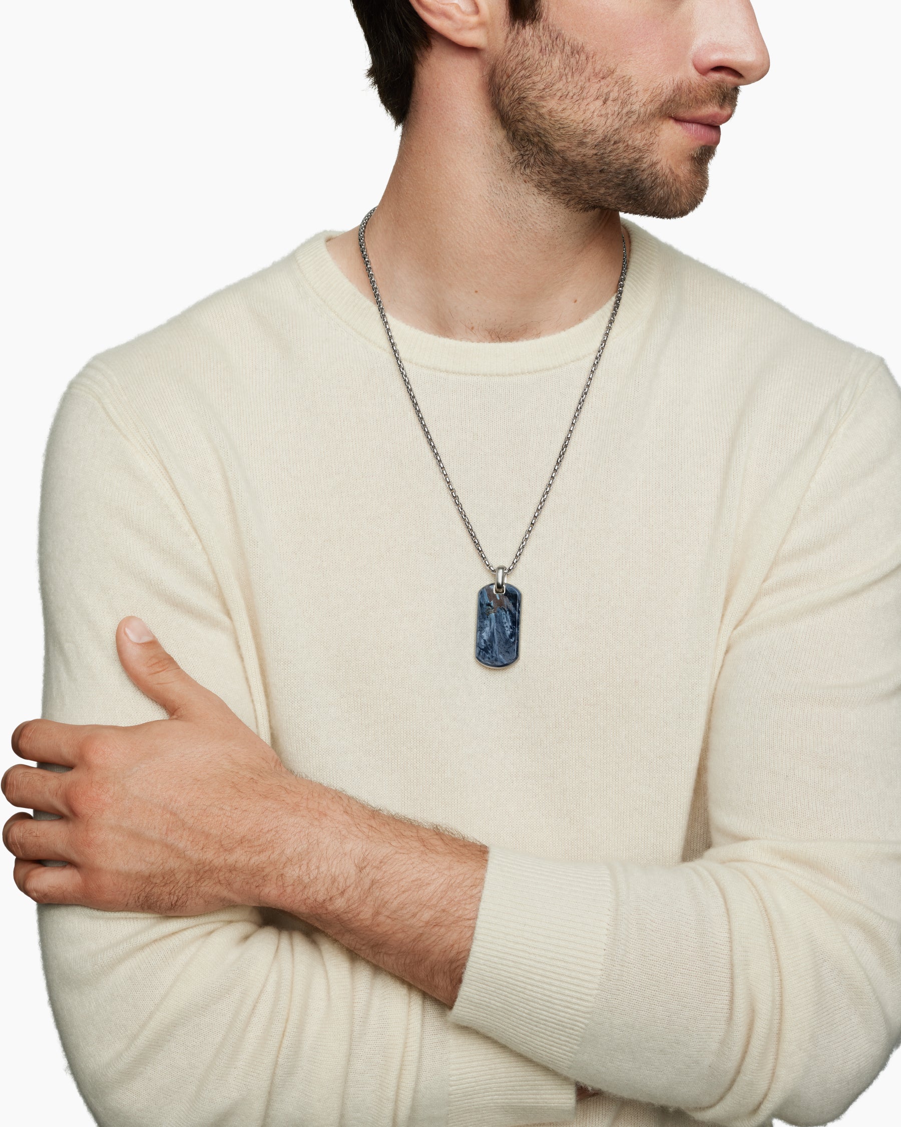 Chevron Tag in Sterling Silver with Pietersite, 42mm - Image 7