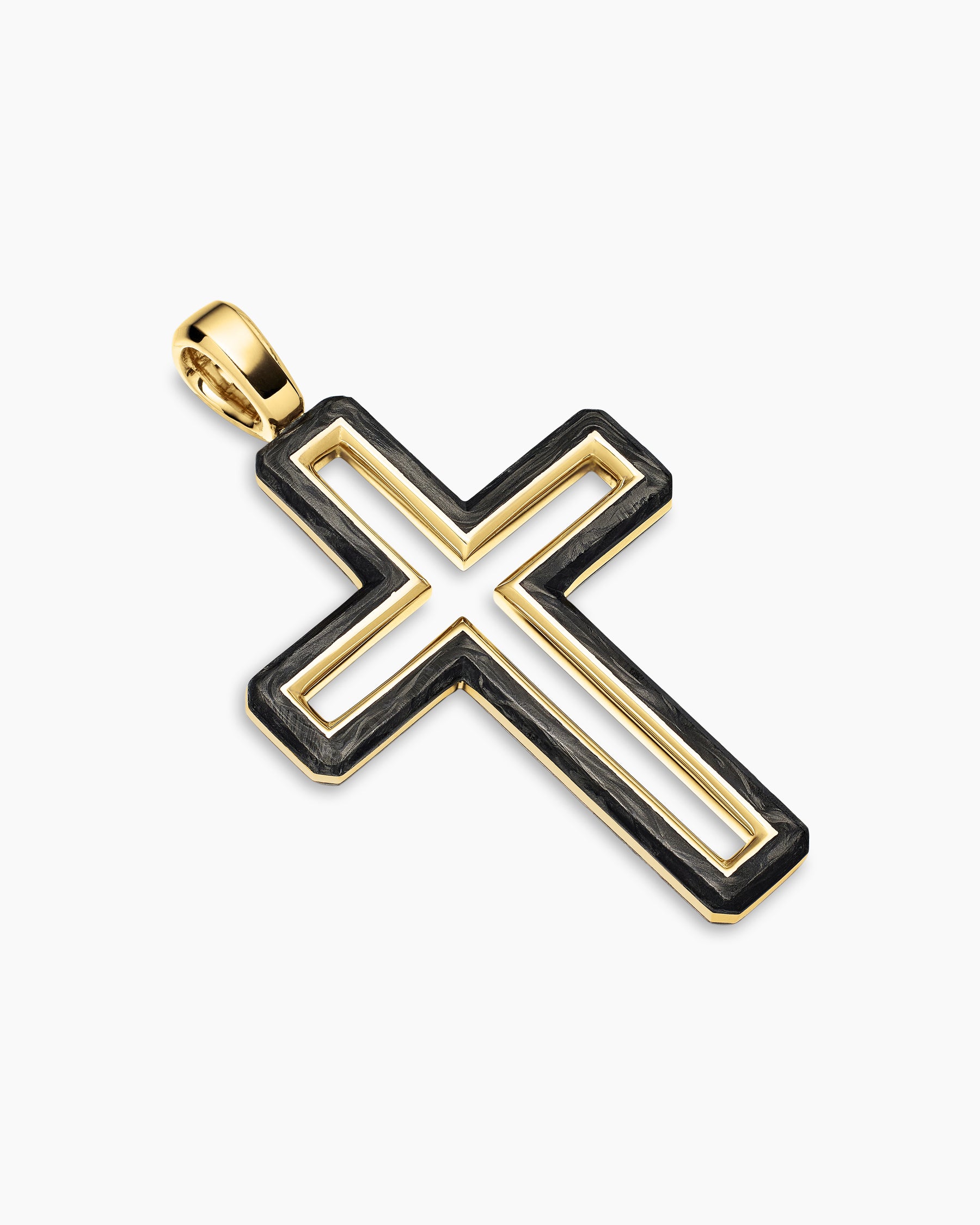 Forged Carbon Cross Pendant in 18K Yellow Gold, 37mm - Image 3