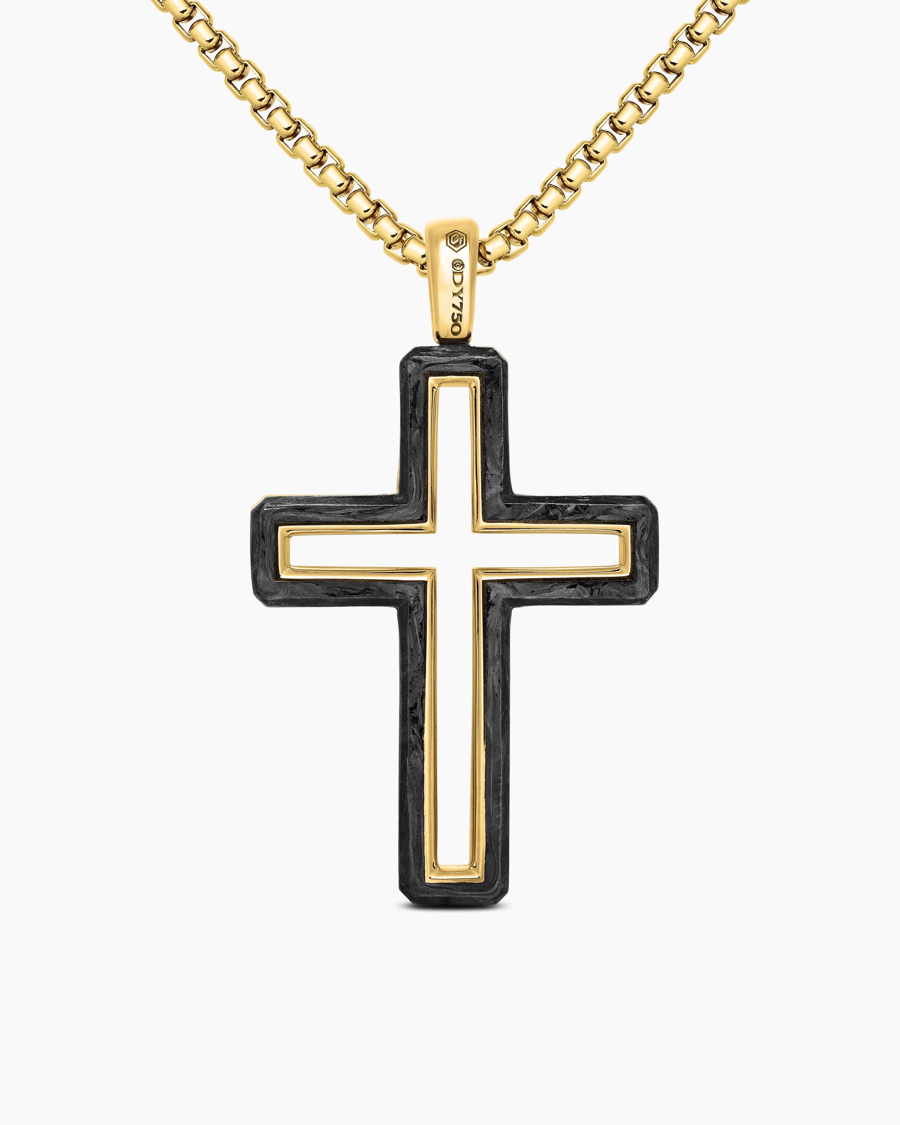 Forged Carbon Cross Pendant in 18K Yellow Gold, 37mm - Image 4