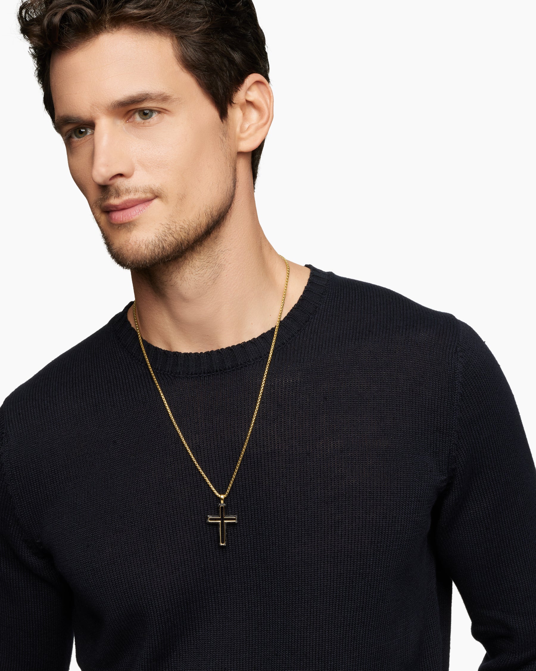 Forged Carbon Cross Pendant in 18K Yellow Gold, 37mm - Image 2