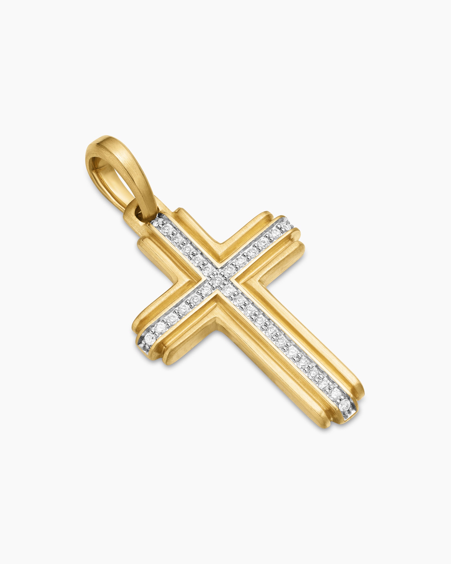 Cross Pendant in 18K Yellow Gold with Diamonds, 34mm - Image 3