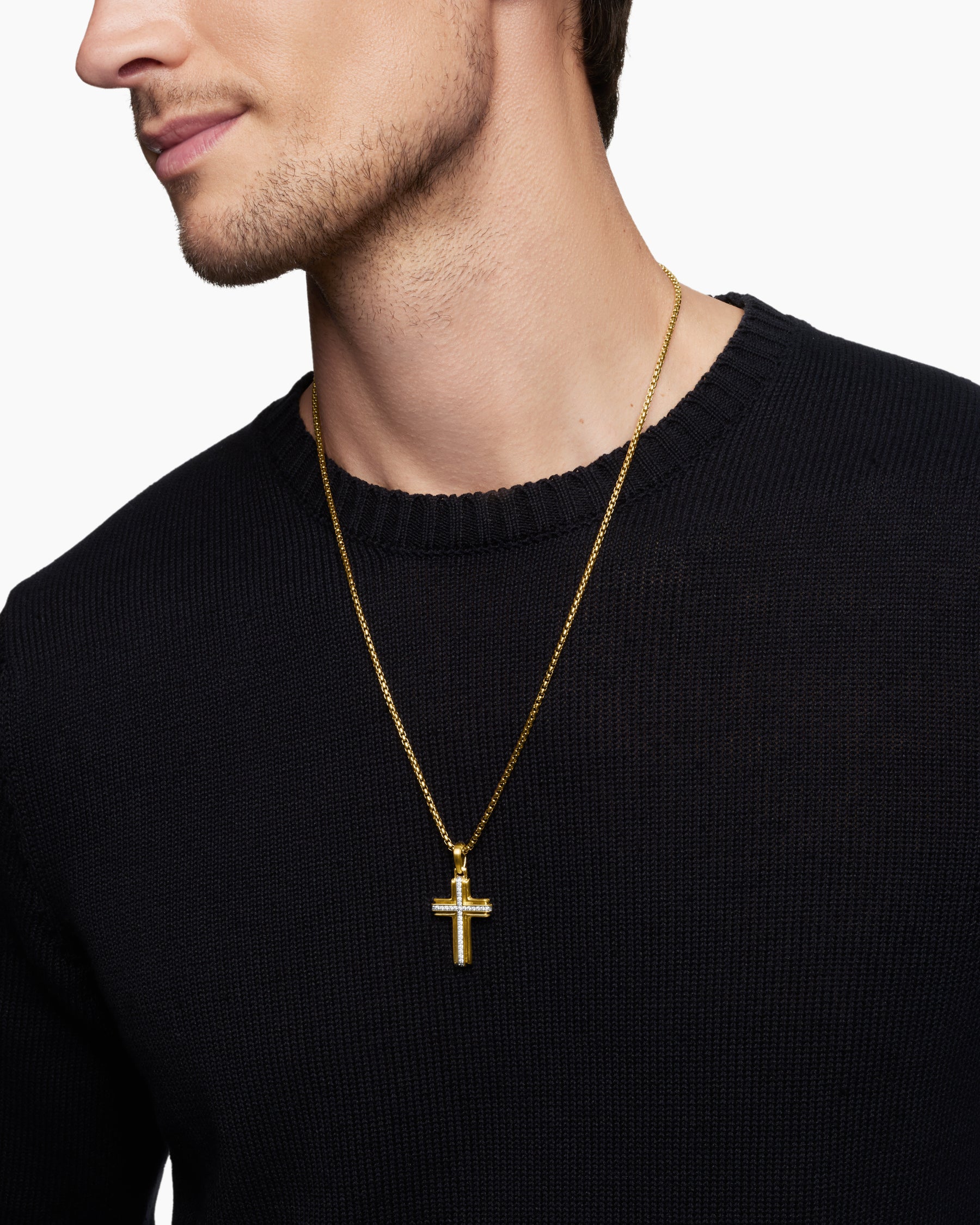 Cross Pendant in 18K Yellow Gold with Diamonds, 34mm - Image 7