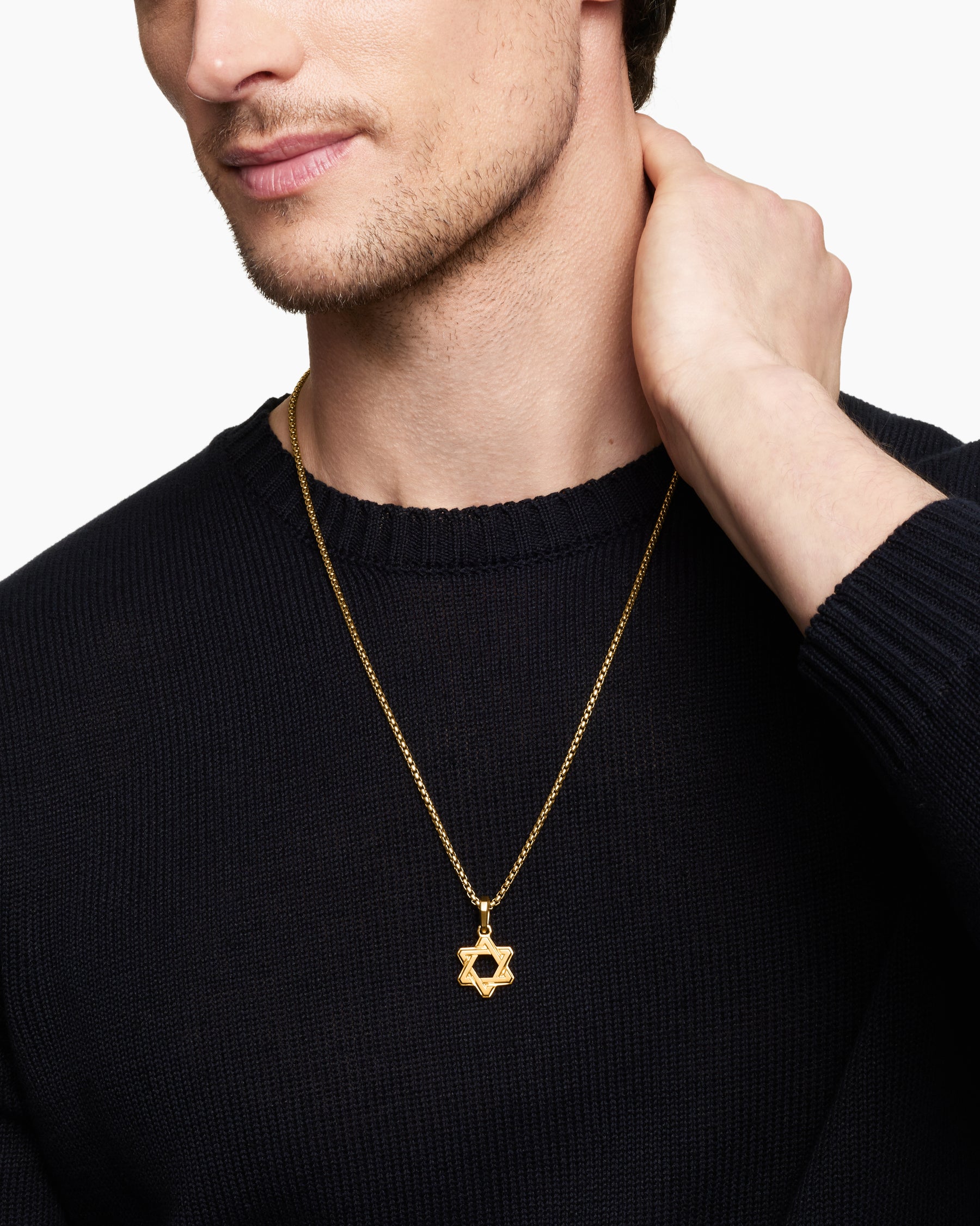 Deco Star of David Pendant in 18K Yellow Gold, 19.5mm - Image 7