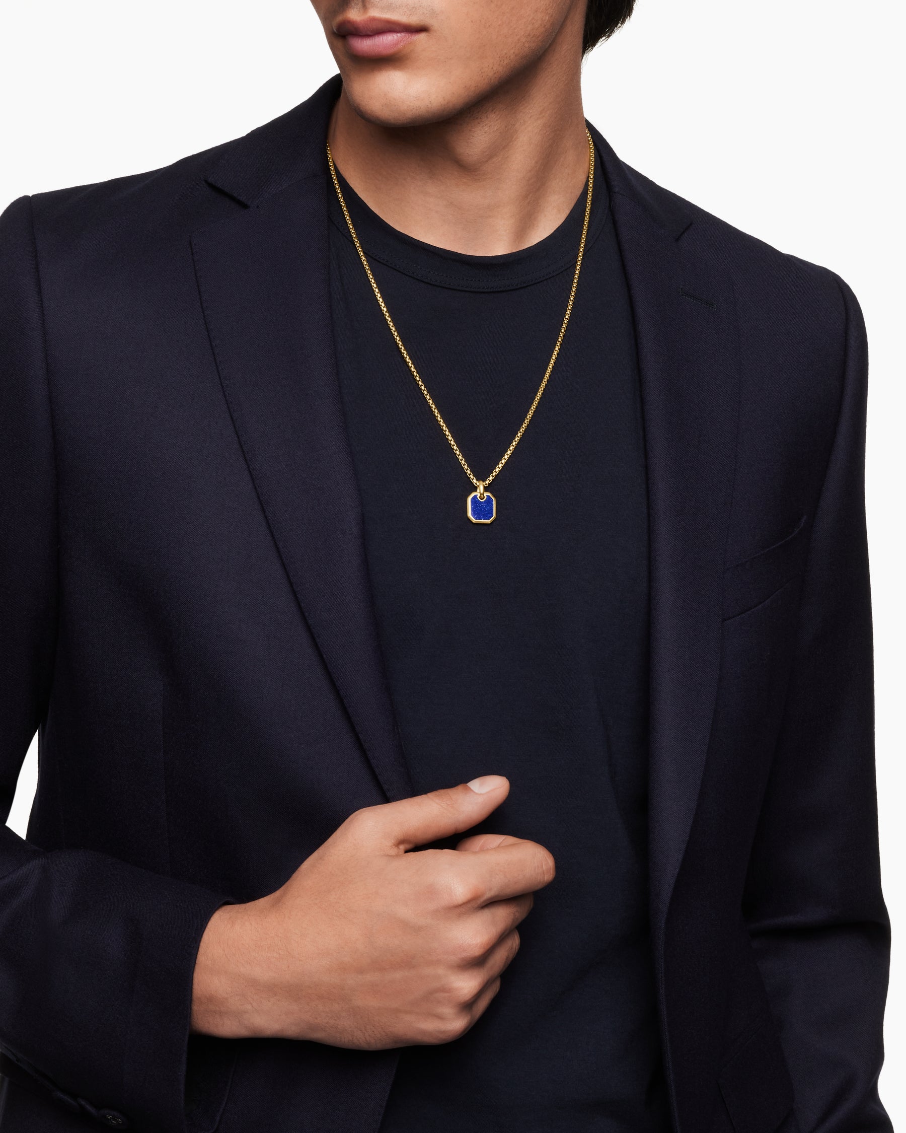 Octagonal Amulet in 18K Yellow Gold with Lapis, 15mm - Image 2
