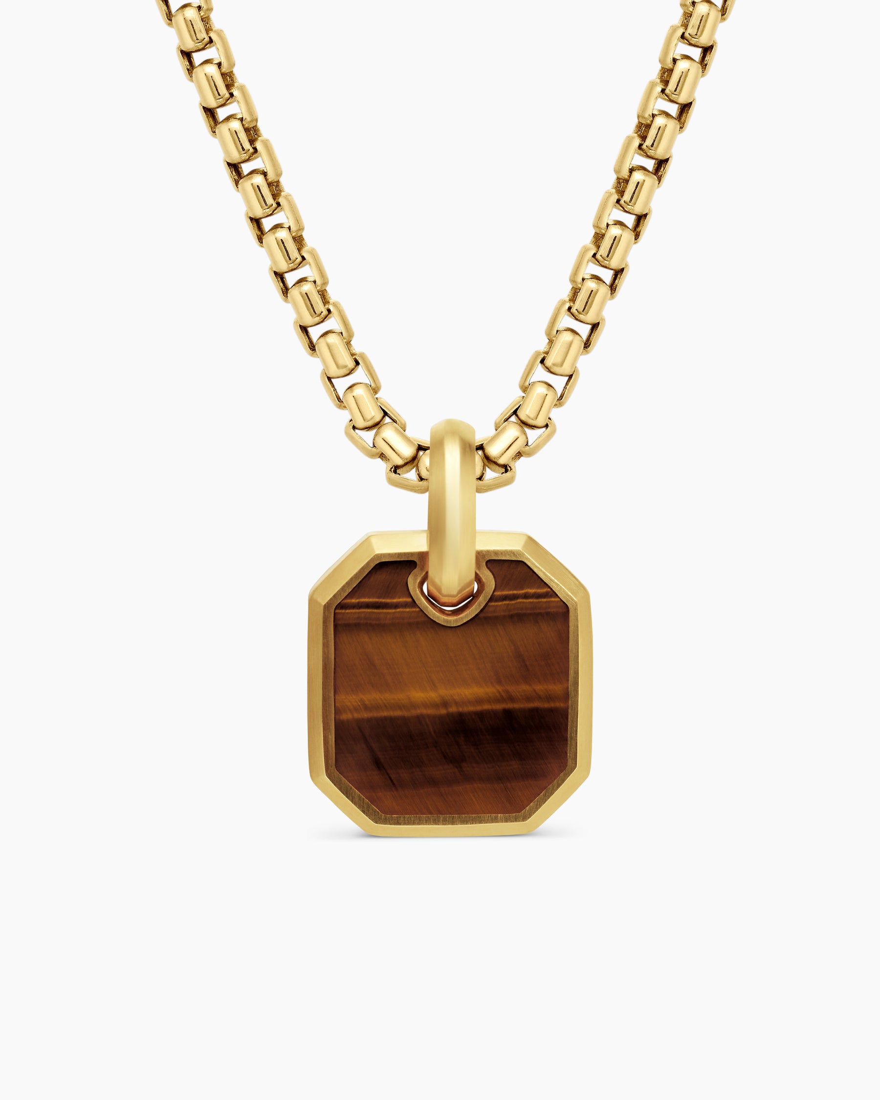 Octagonal Amulet in 18K Yellow Gold with Tiger's Eye, 15mm
