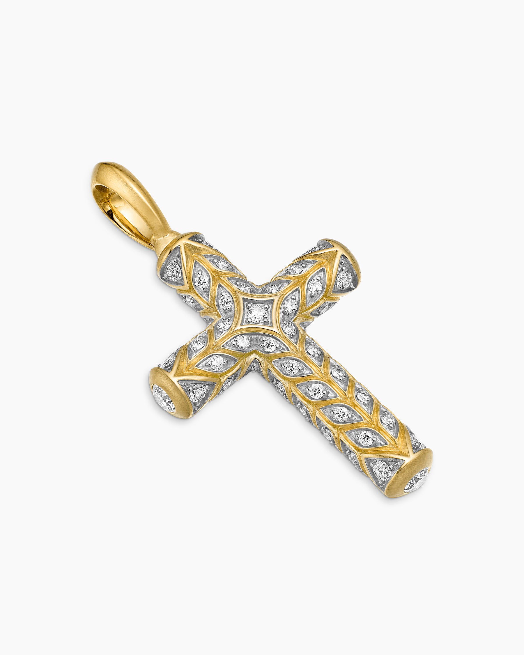 Chevron Cross Pendant in 18K Yellow Gold with Pavé Diamonds, 36mm - Image 3